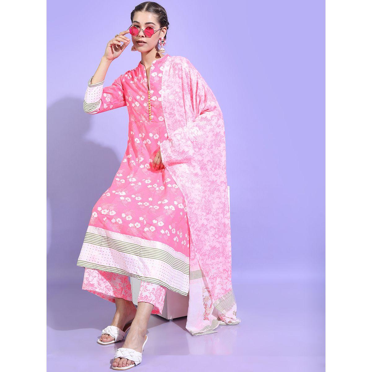 مجموعة من 3 - كورتا وبنطال بالازو مع دوباتا فيشود × ستايلي-women-clothing-ethnicwear-kurtasets-image-1