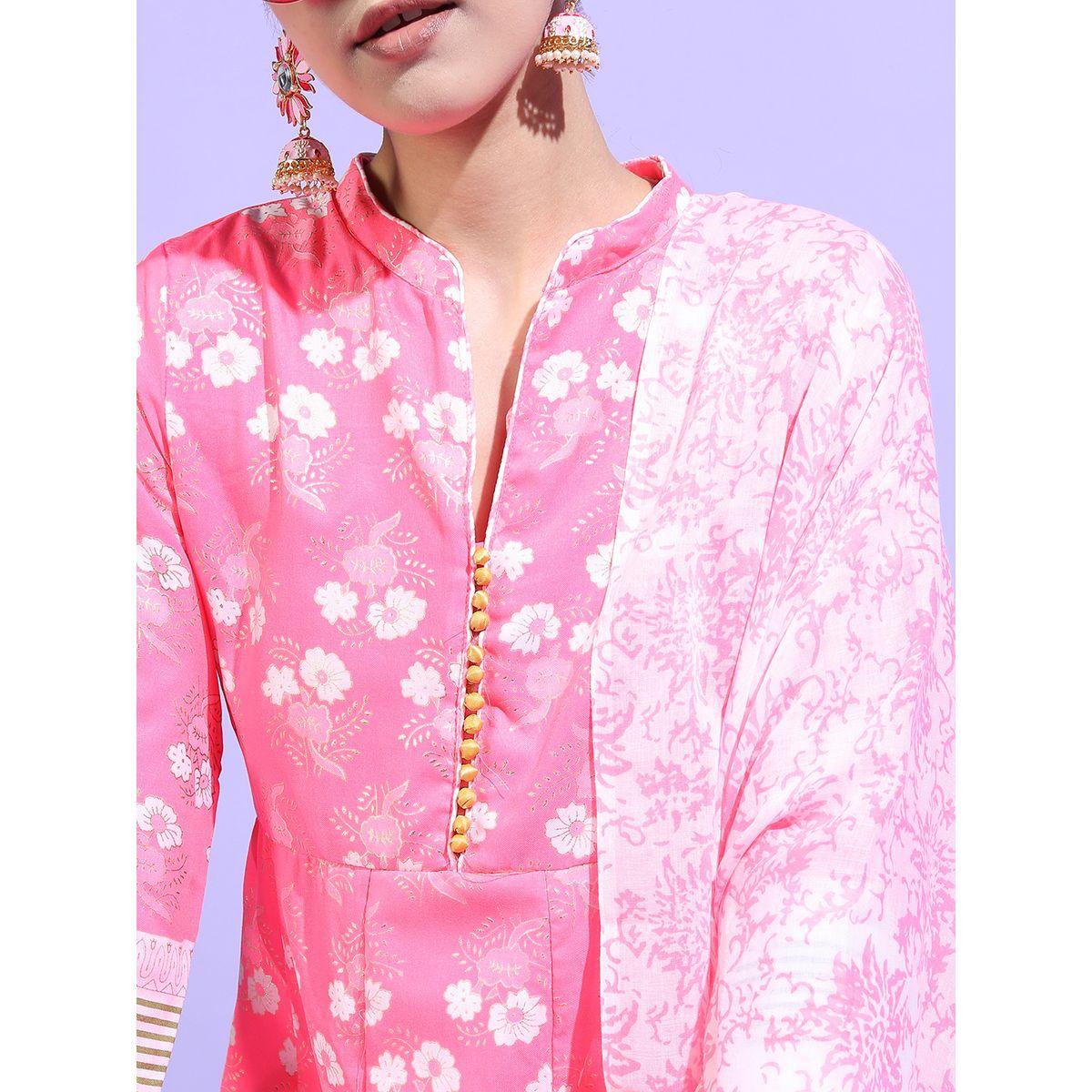 مجموعة من 3 - كورتا وبنطال بالازو مع دوباتا فيشود × ستايلي-women-clothing-ethnicwear-kurtasets-image-4