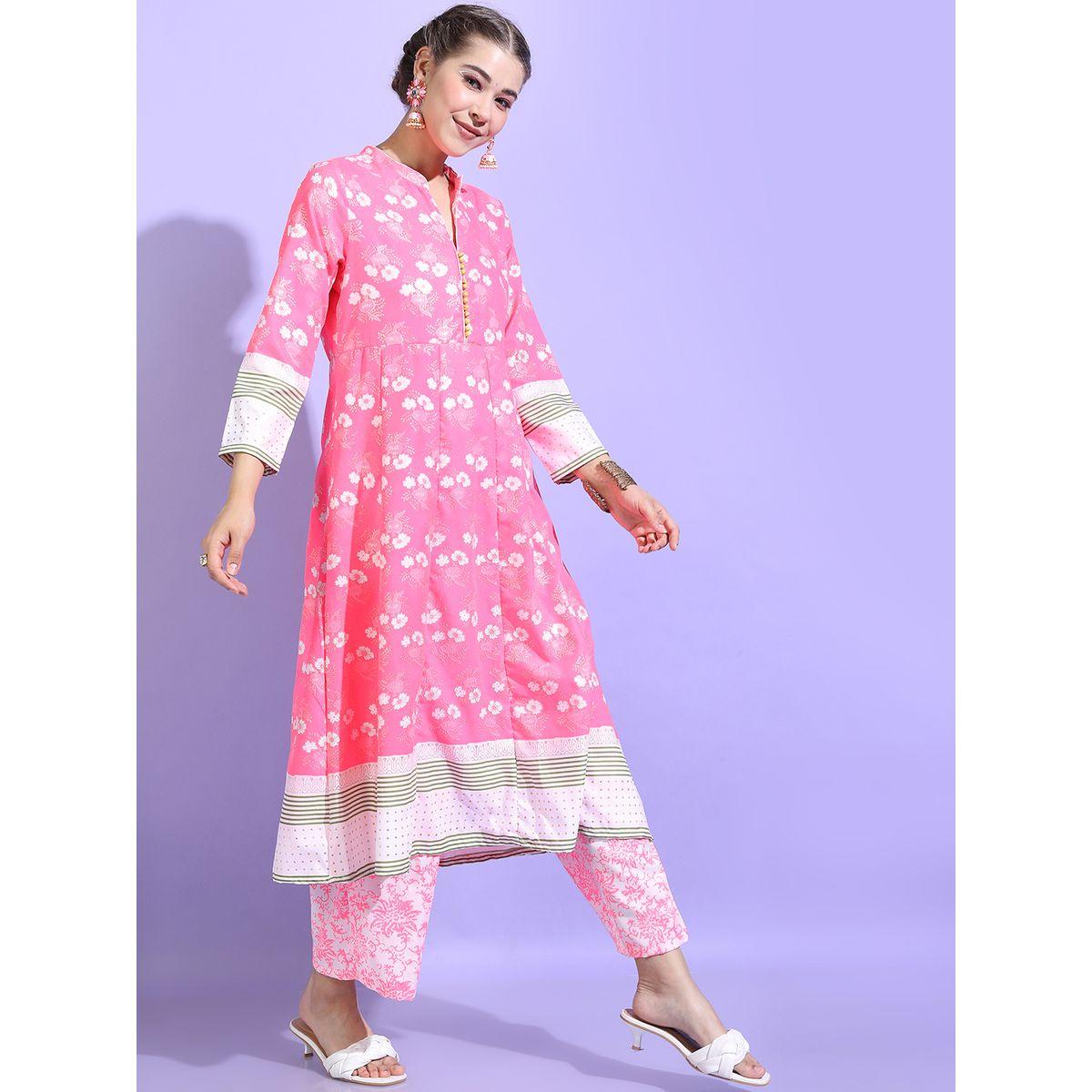 مجموعة من 3 - كورتا وبنطال بالازو مع دوباتا فيشود × ستايلي-women-clothing-ethnicwear-kurtasets-image-9