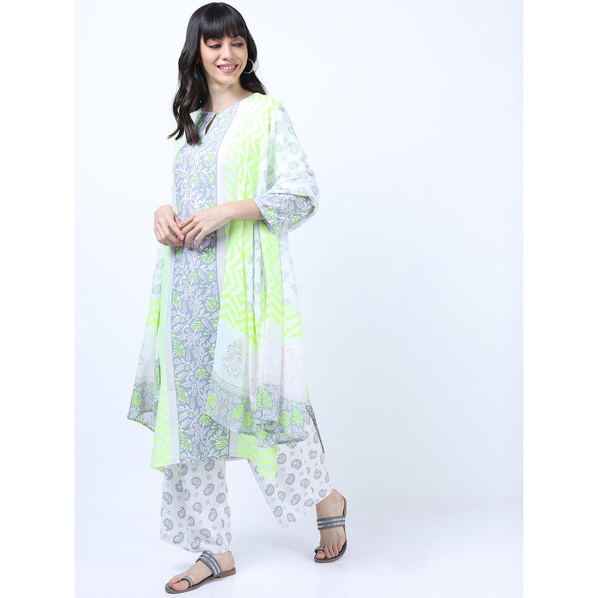 Vishudh X Styli  Pack of 3 - Floral Yoke Design Empire Kurta, Trousers & Dupatta-women-clothing-ethnicwear-kurtasets-image-2