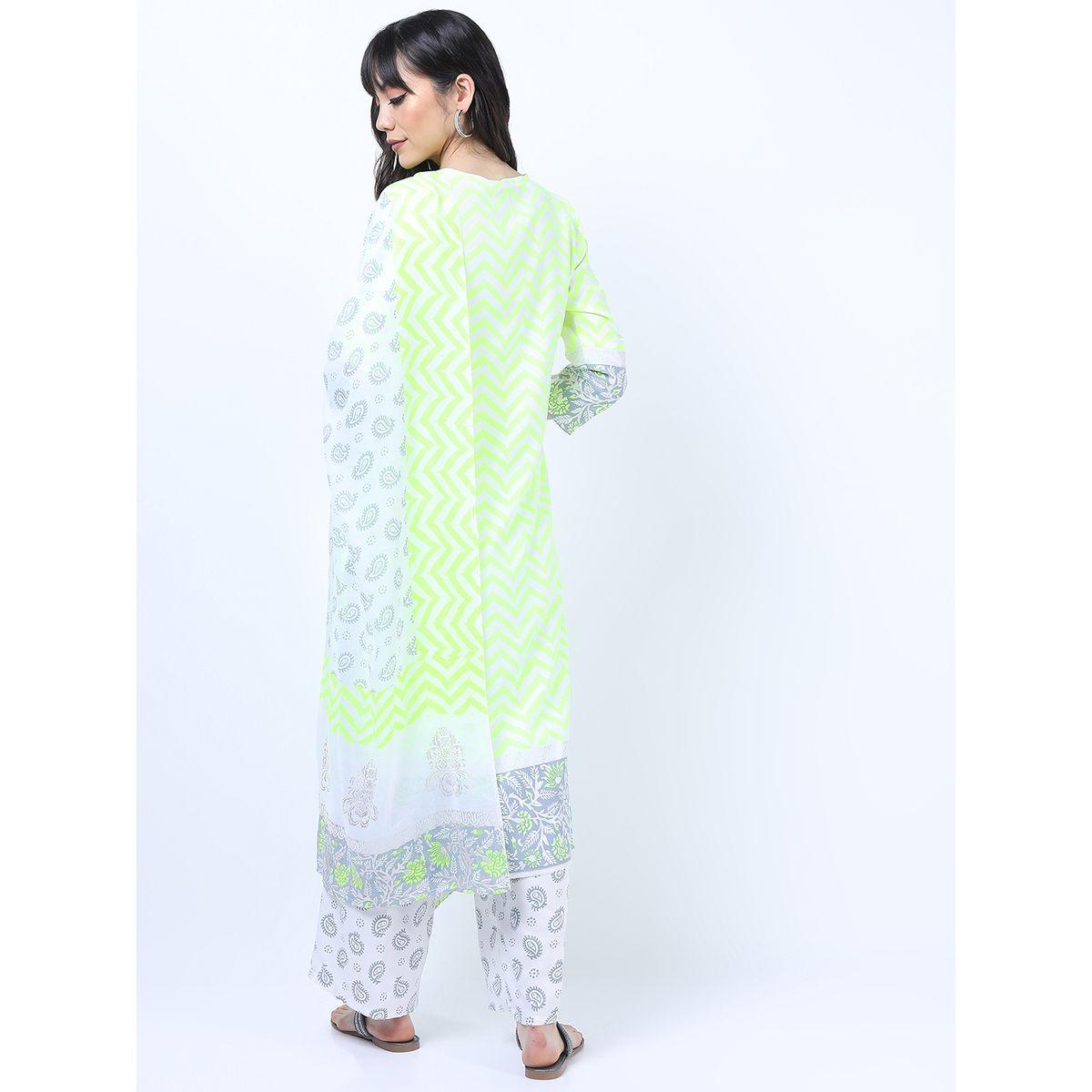 Vishudh X Styli  Pack of 3 - Floral Yoke Design Empire Kurta, Trousers & Dupatta-women-clothing-ethnicwear-kurtasets-image-3