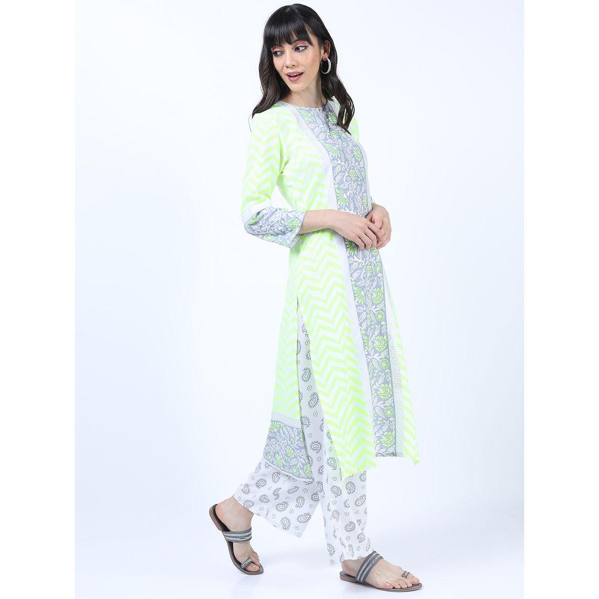 Vishudh X Styli  Pack of 3 - Floral Yoke Design Empire Kurta, Trousers & Dupatta-women-clothing-ethnicwear-kurtasets-image-5
