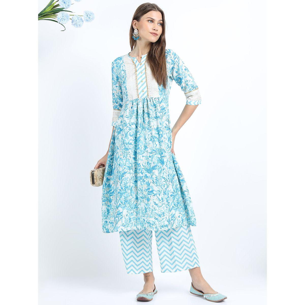 Vishudh X Styli  Floral Print Pleated Kurti & Palazzos Set-women-clothing-ethnicwear-kurtasets-image-1