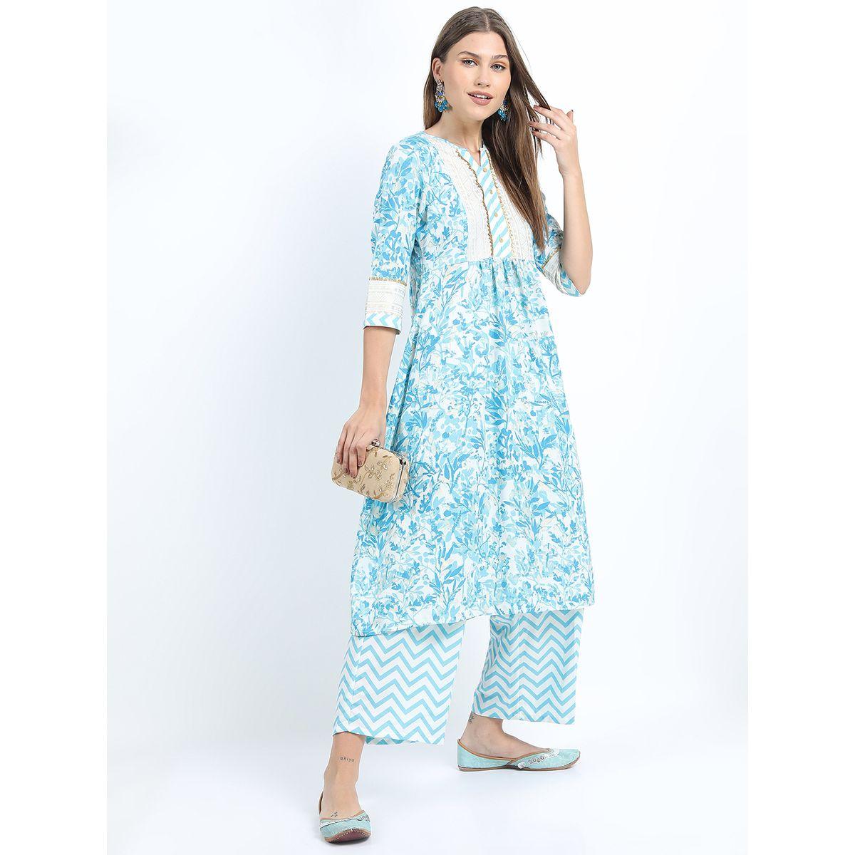 مجموعة من بنطال بالازو وكورتي بطبعة زهور فيشود × ستايلي-women-clothing-ethnicwear-kurtasets-image-2
