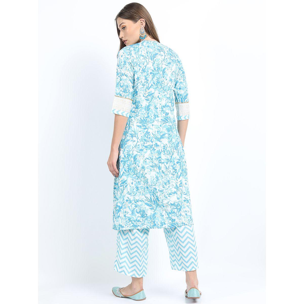 Vishudh X Styli  Floral Print Pleated Kurti & Palazzos Set-women-clothing-ethnicwear-kurtasets-image-3