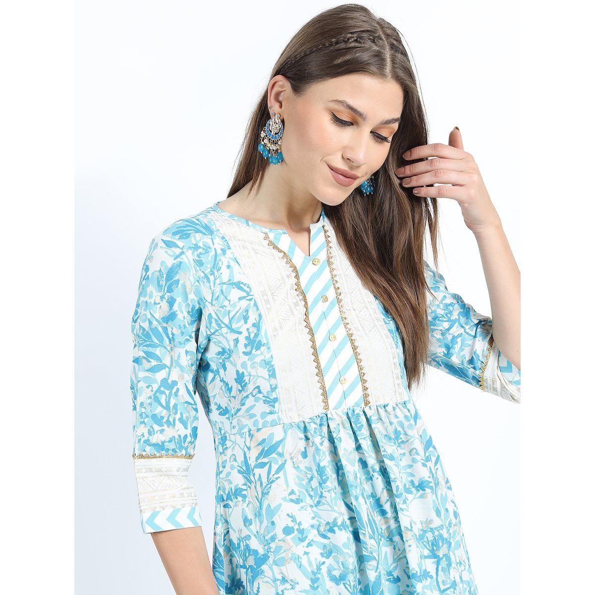 مجموعة من بنطال بالازو وكورتي بطبعة زهور فيشود × ستايلي-women-clothing-ethnicwear-kurtasets-image-4
