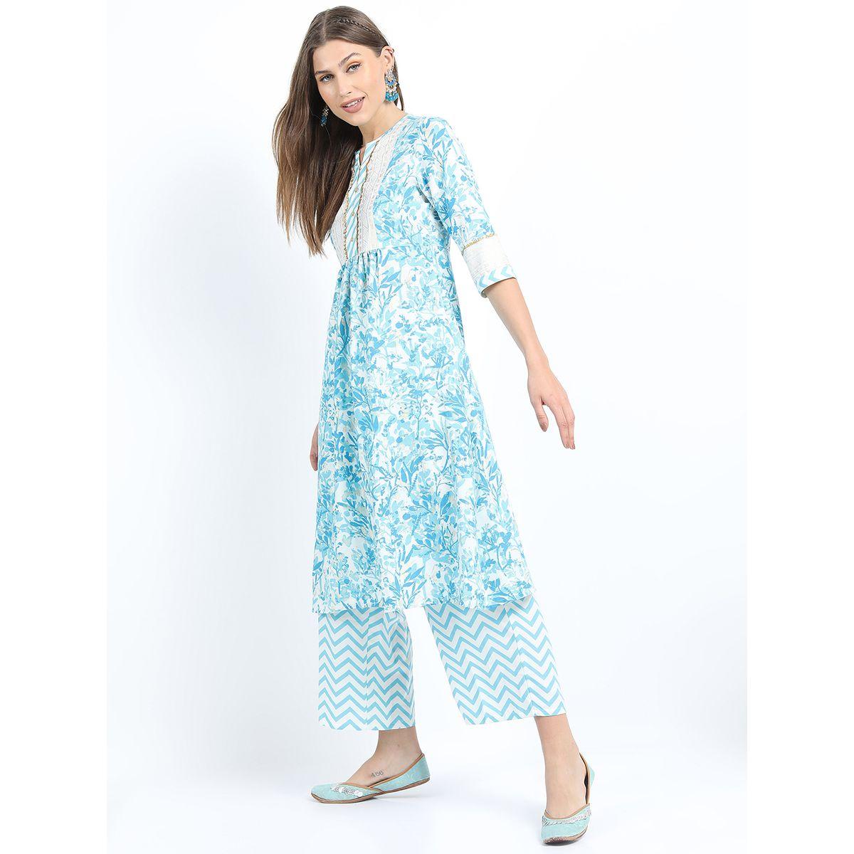 مجموعة من بنطال بالازو وكورتي بطبعة زهور فيشود × ستايلي-women-clothing-ethnicwear-kurtasets-image-5