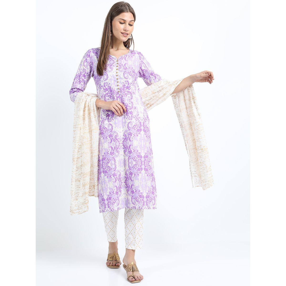 Vishudh Pack of 3 - Printed Straight Kurta, Trousers & Dupatta-women-clothing-ethnicwear-kurtasets-image-1