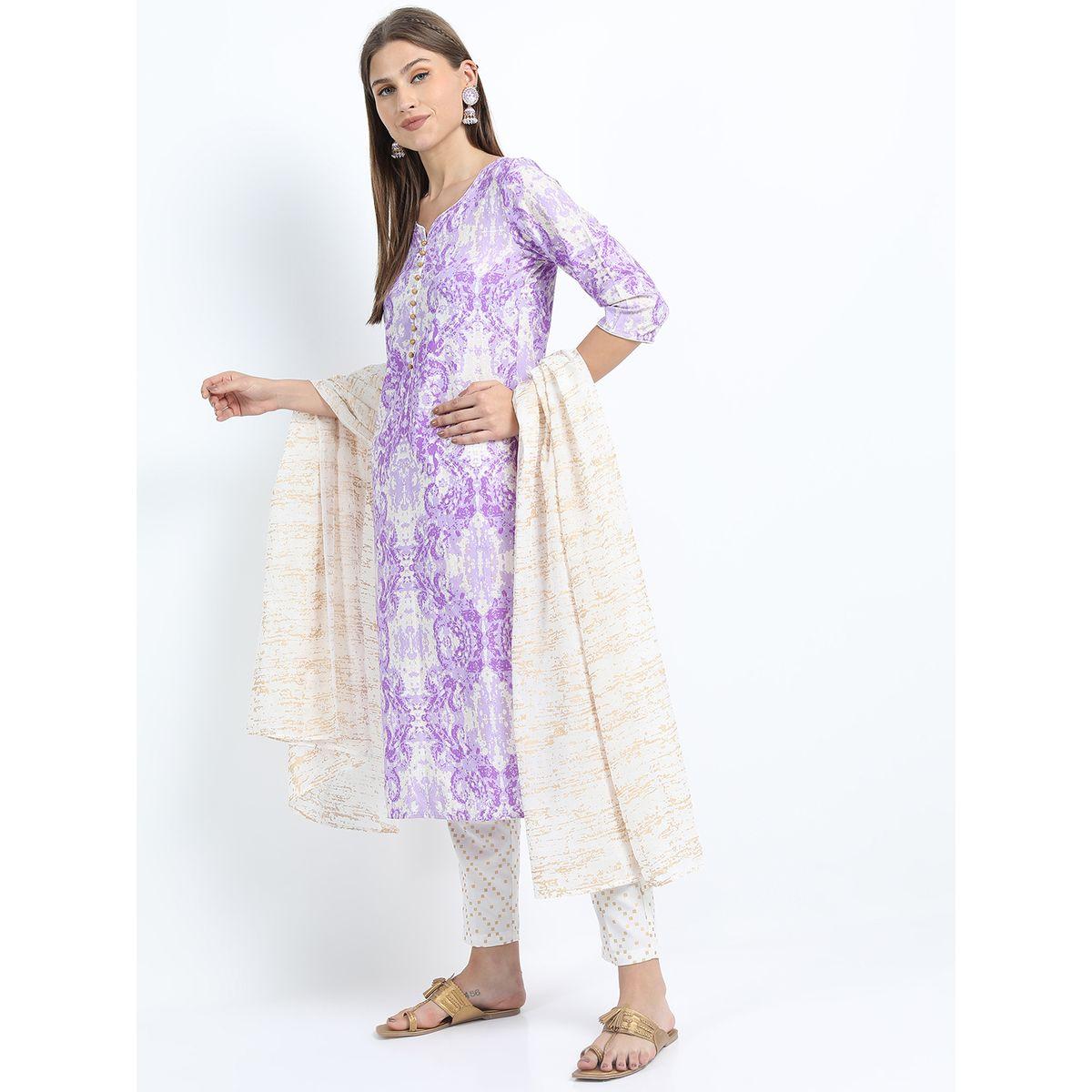 Vishudh Pack of 3 - Printed Straight Kurta, Trousers & Dupatta-women-clothing-ethnicwear-kurtasets-image-2
