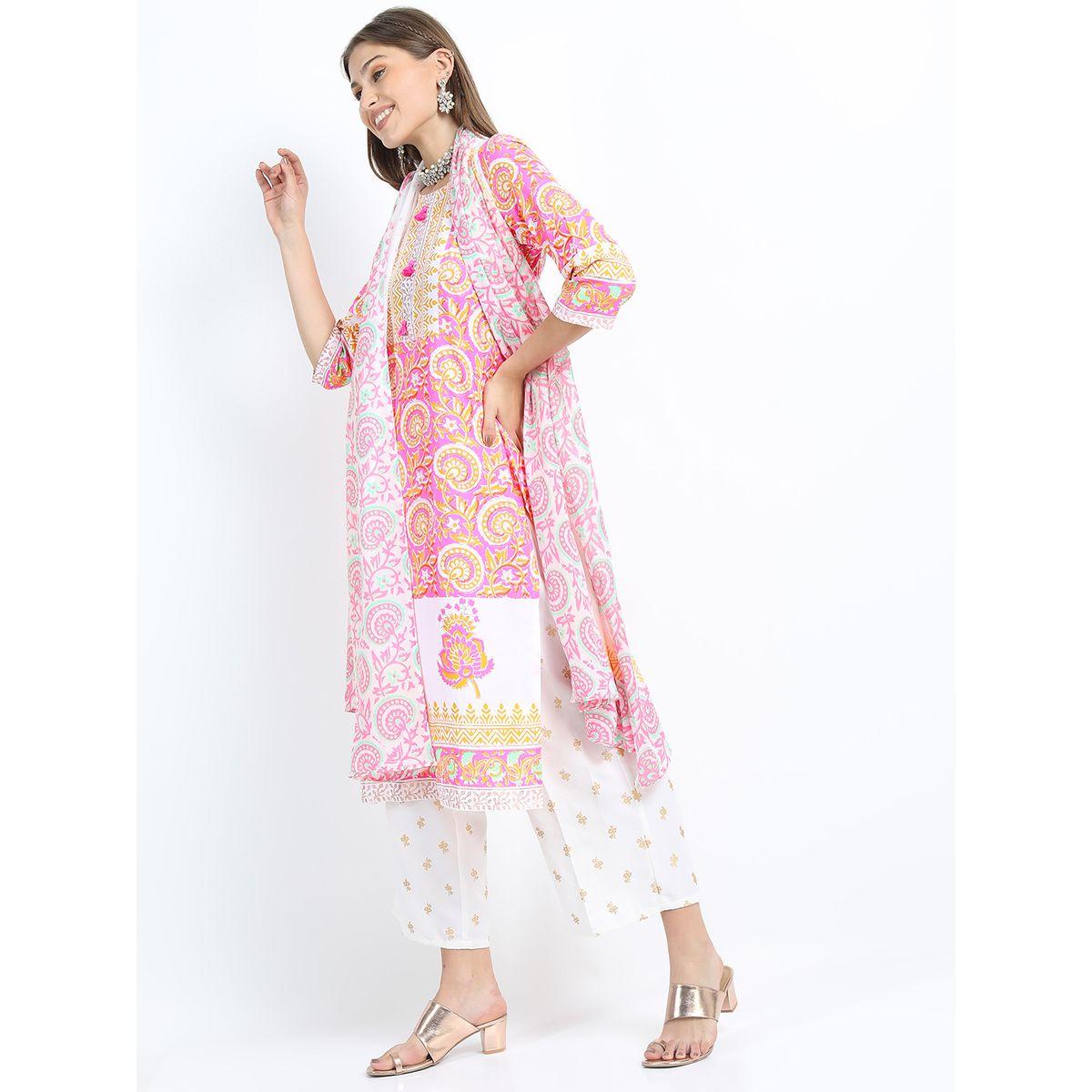 Vishudh Pack of 3 - Floral Print Kurta, Palazzo & Dupatta-women-clothing-ethnicwear-bottoms-pants-image-2