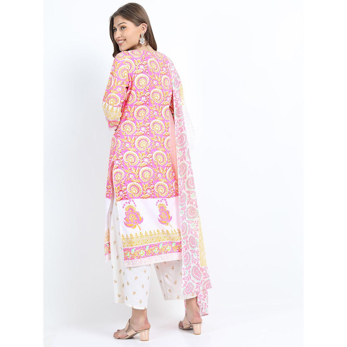 Vishudh Pack of 3 - Floral Print Kurta, Palazzo & Dupatta-women-clothing-ethnicwear-bottoms-pants-image-3