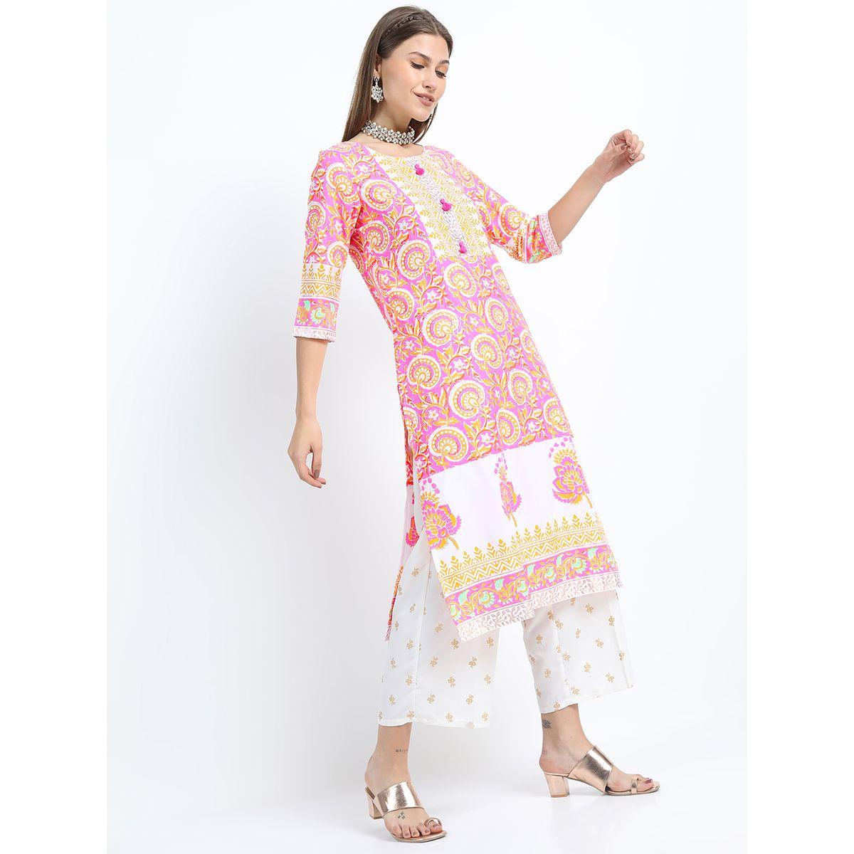 Vishudh Pack of 3 - Floral Print Kurta, Palazzo & Dupatta-women-clothing-ethnicwear-bottoms-pants-image-4