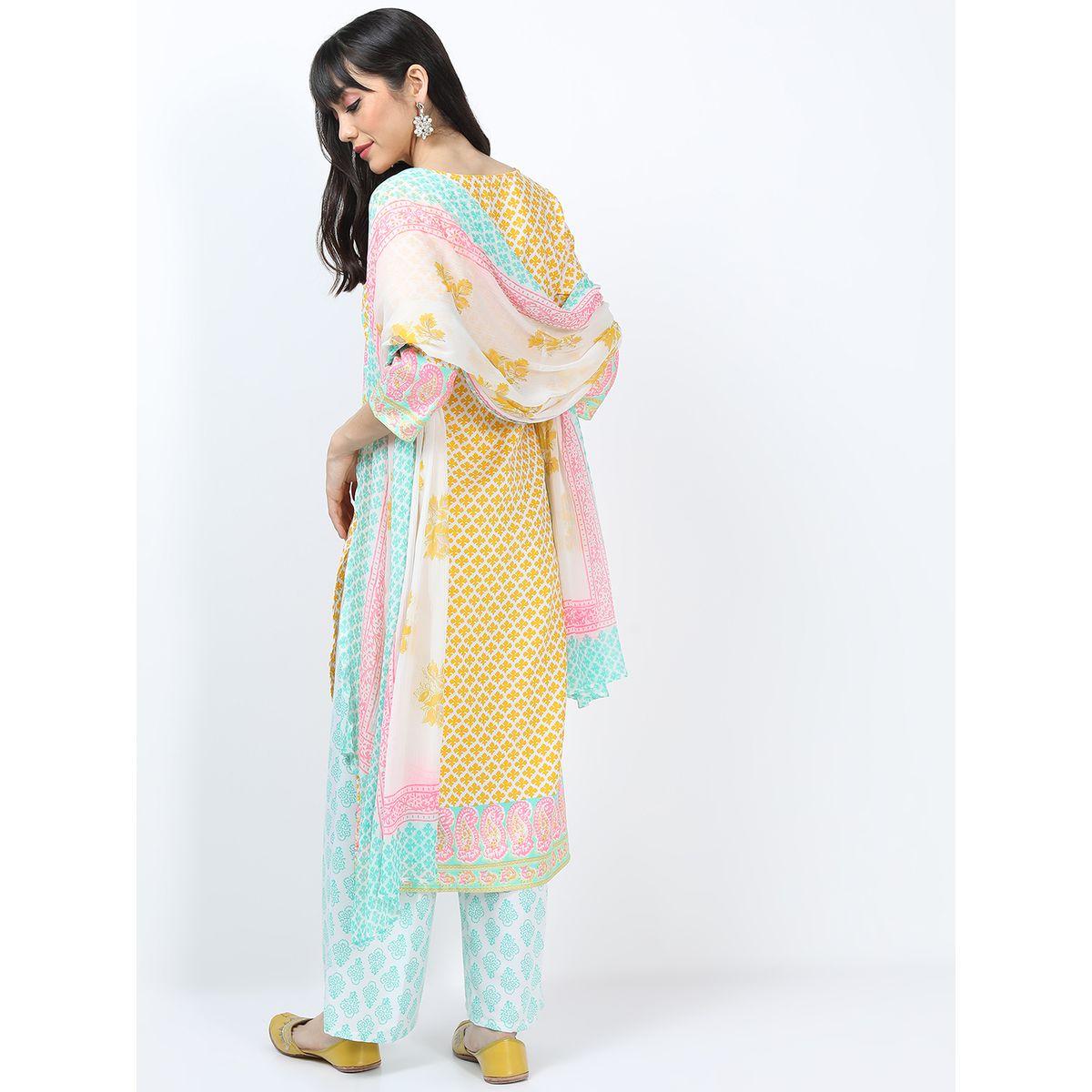 Vishudh X Styli  Pack of 3 - Paisley Print Kurta, Palazzos & Dupatta-women-clothing-ethnicwear-bottoms-pants-image-3
