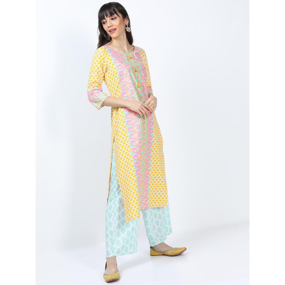 Vishudh X Styli  Pack of 3 - Paisley Print Kurta, Palazzos & Dupatta-women-clothing-ethnicwear-bottoms-pants-image-5