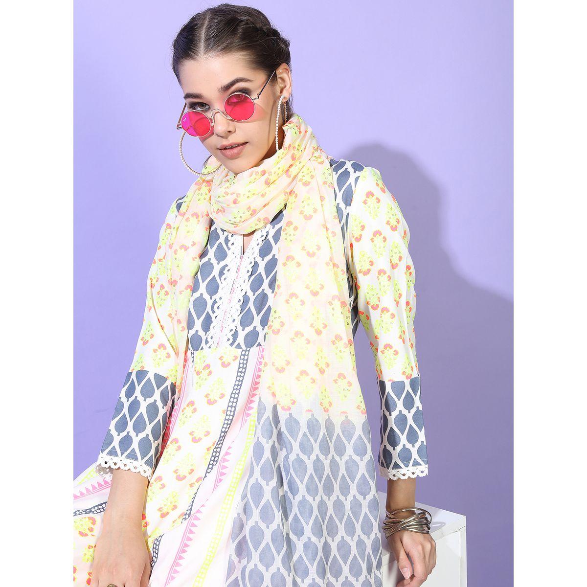 مجموعة من 3 - كورتا وبنطال مع دوباتا فيشود × ستايلي-women-clothing-ethnicwear-kurtasets-image-2