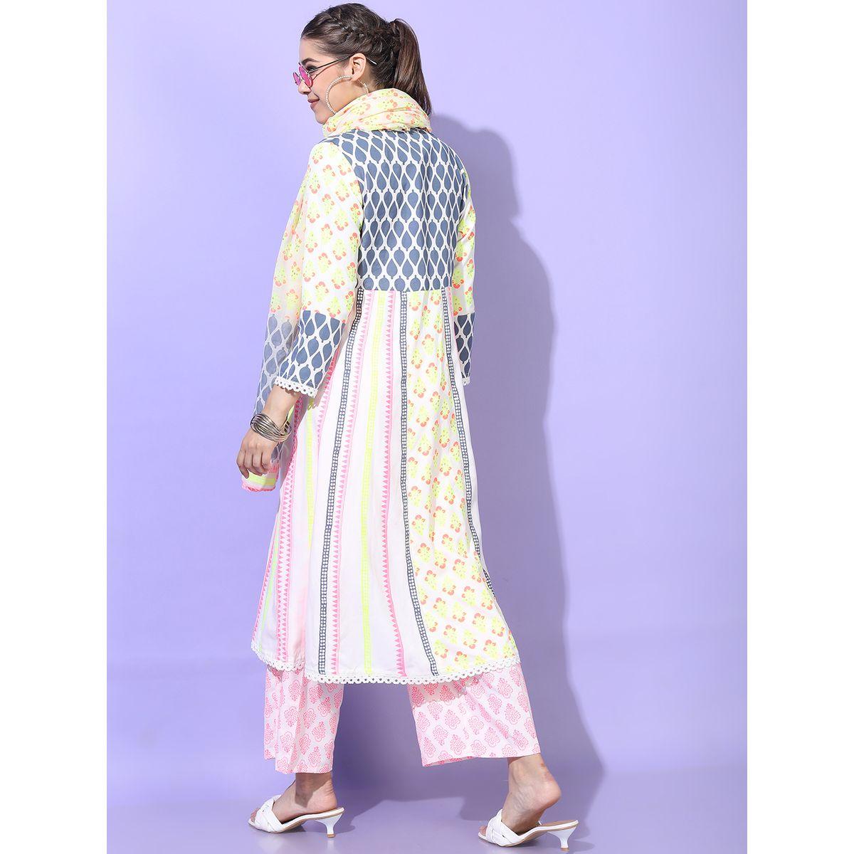 مجموعة من 3 - كورتا وبنطال مع دوباتا فيشود × ستايلي-women-clothing-ethnicwear-kurtasets-image-3