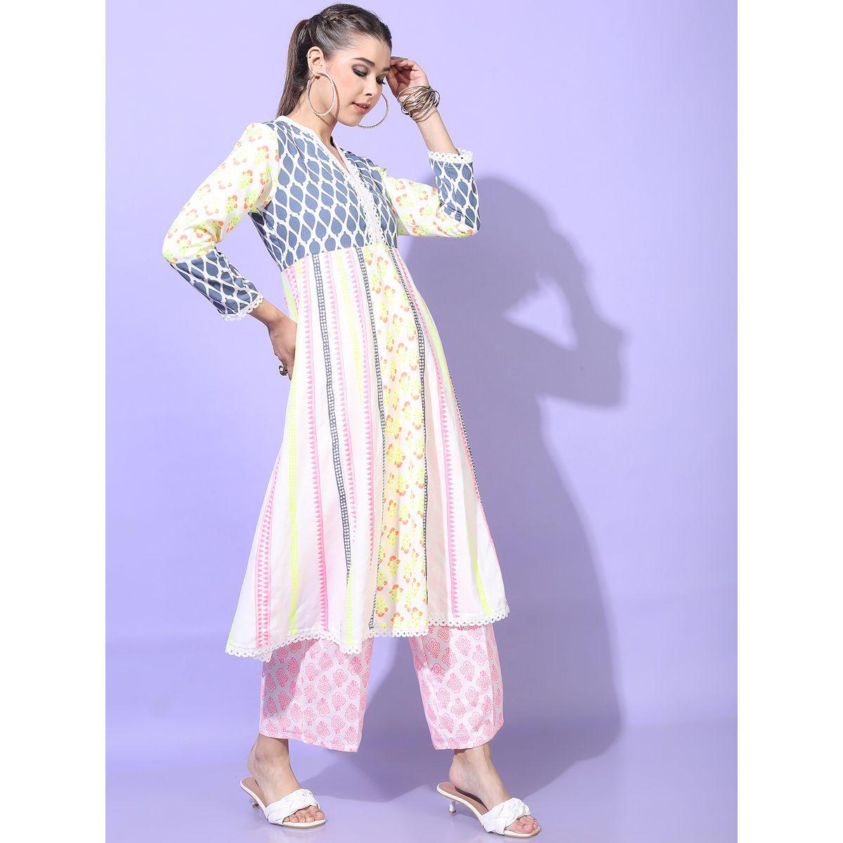 مجموعة من 3 - كورتا وبنطال مع دوباتا فيشود × ستايلي-women-clothing-ethnicwear-kurtasets-image-5