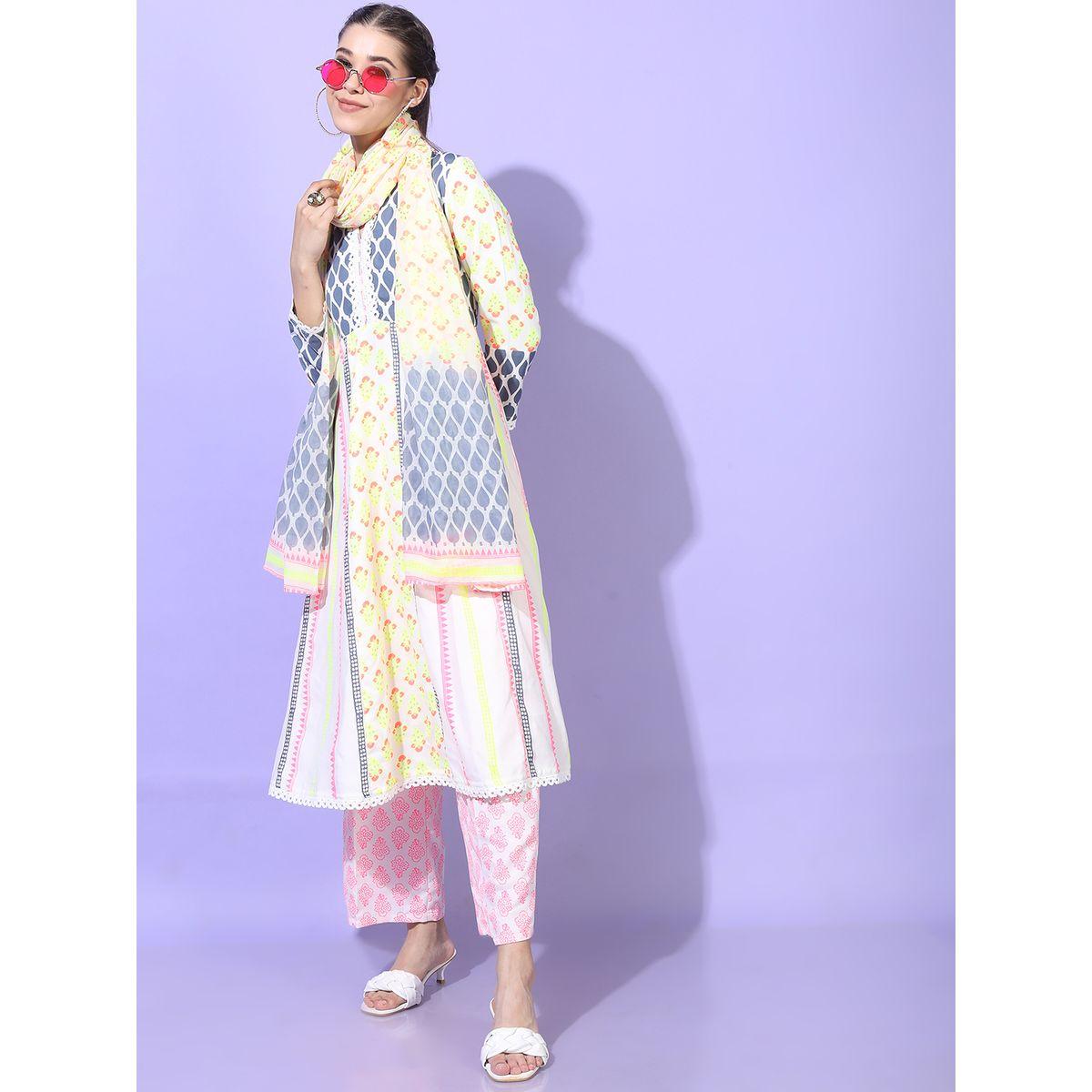 مجموعة من 3 - كورتا وبنطال مع دوباتا فيشود × ستايلي-women-clothing-ethnicwear-kurtasets-image-6