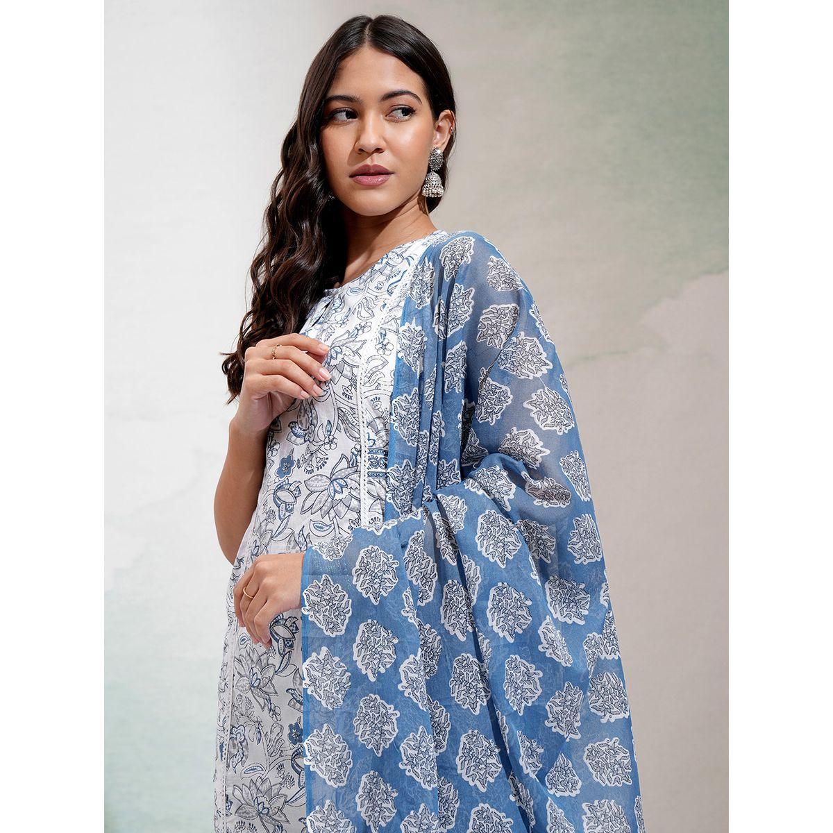 مجموعة من 3 - كورتا وبنطال مع دوباتا فيشود × ستايلي-women-clothing-ethnicwear-kurtasets-image-1