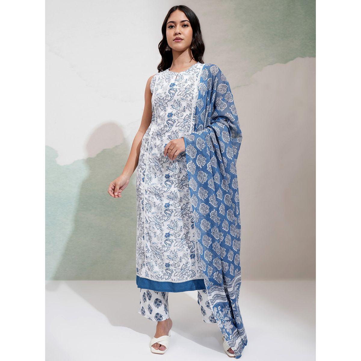 مجموعة من 3 - كورتا وبنطال مع دوباتا فيشود × ستايلي-women-clothing-ethnicwear-kurtasets-image-2