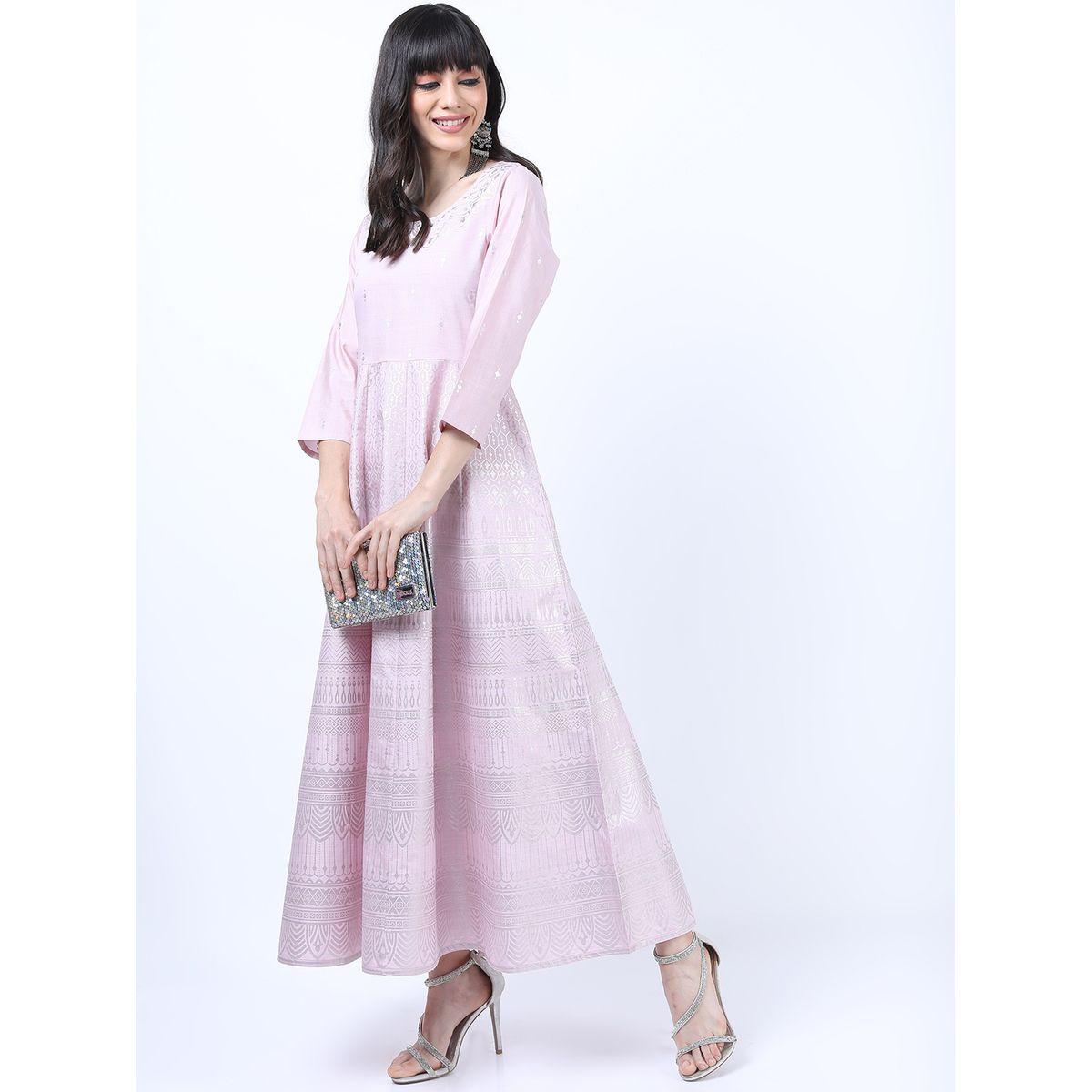 فستان طويل بحافة واسعة وطبعة فويل فيشود × ستايلي-women-clothing-ethnicwear-dresses-image-6