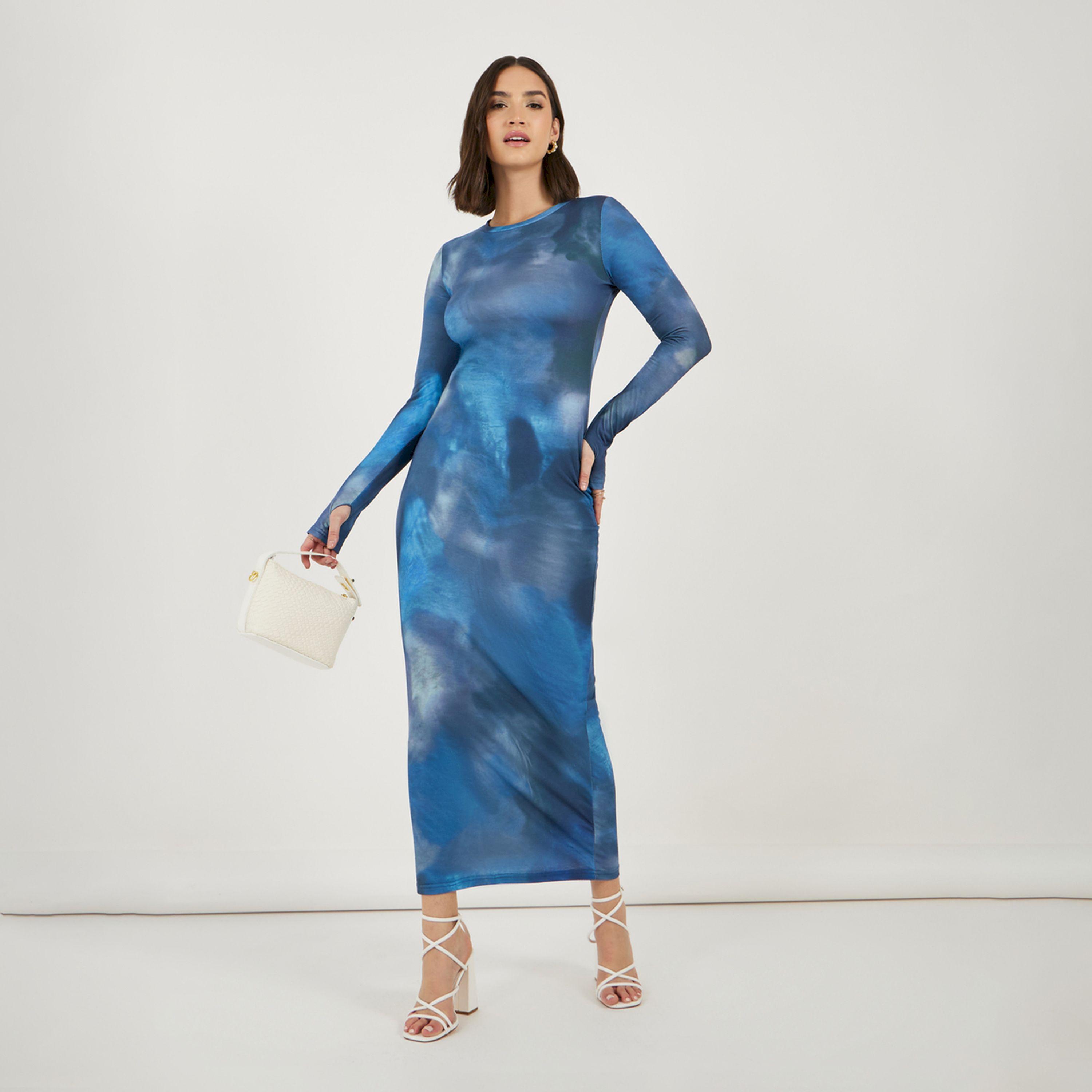 ستايلي - فستان ماكسي ضيق بأكمام طويلة مصبوغ بالربط-women-clothing-dresses-image-1