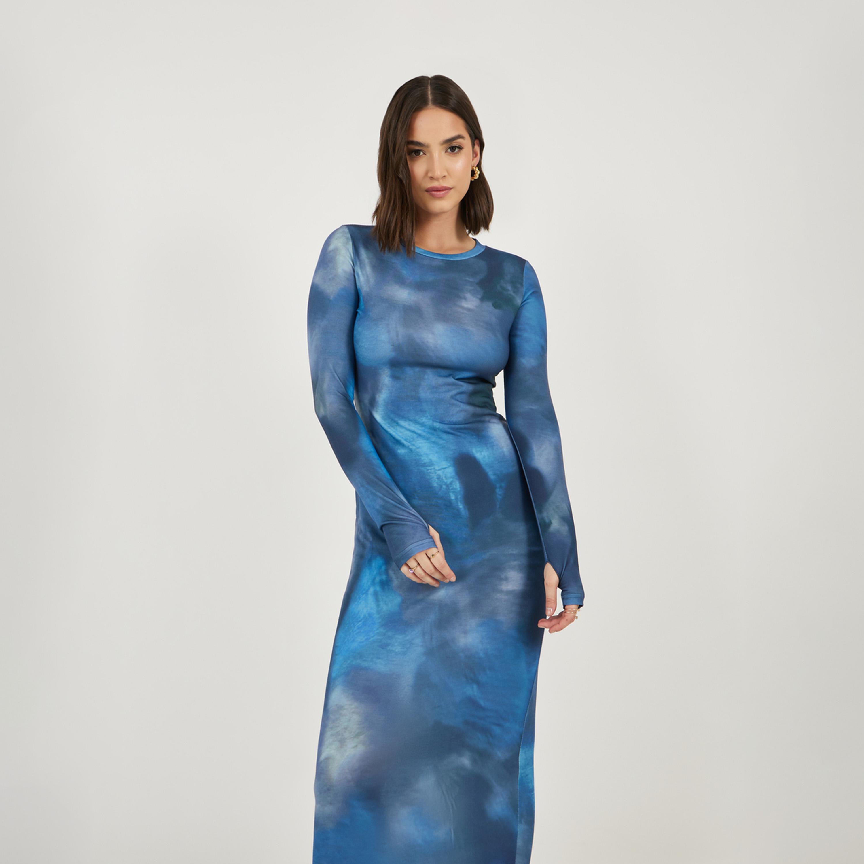 ستايلي - فستان ماكسي ضيق بأكمام طويلة مصبوغ بالربط-women-clothing-dresses-image-2