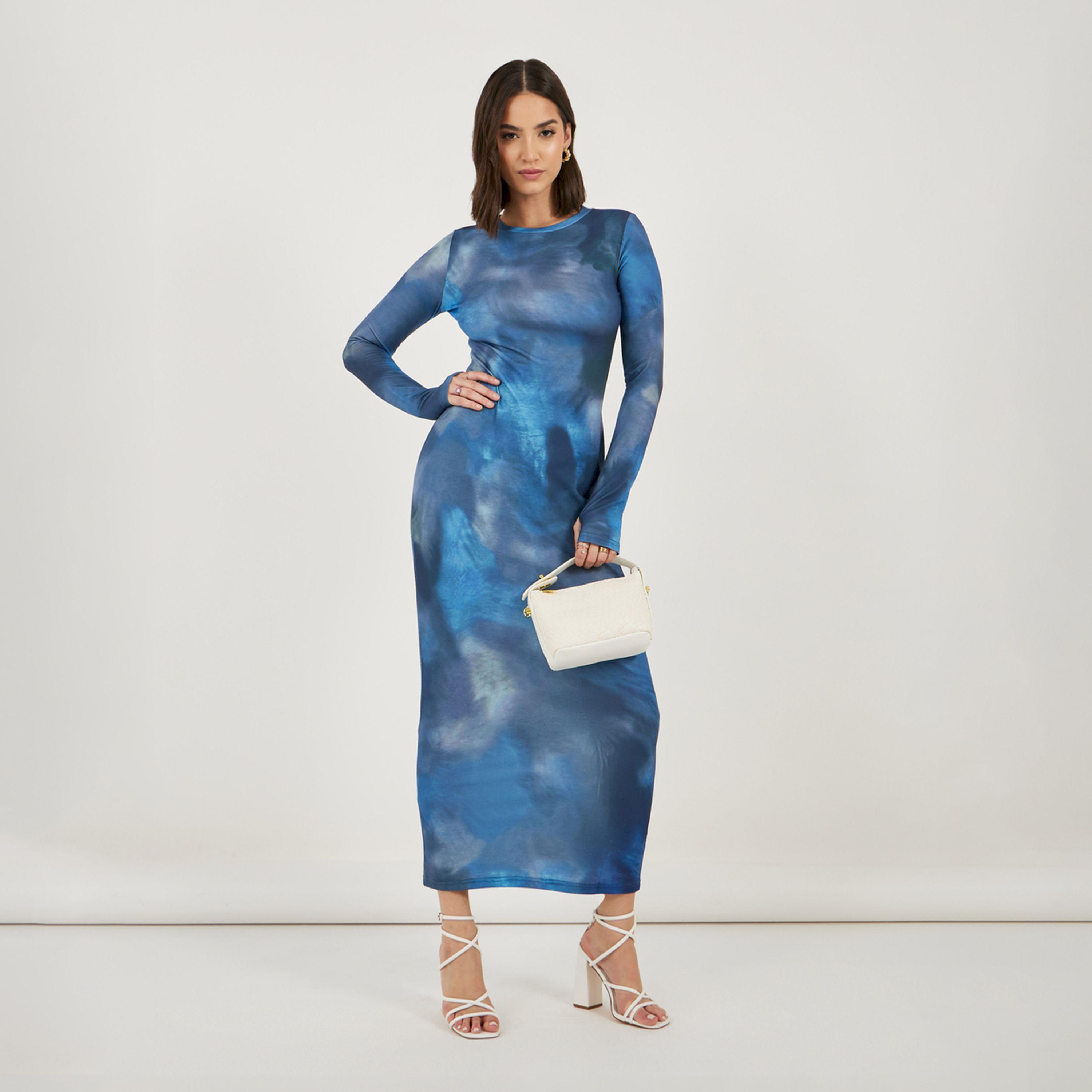 ستايلي - فستان ماكسي ضيق بأكمام طويلة مصبوغ بالربط-women-clothing-dresses-image-3