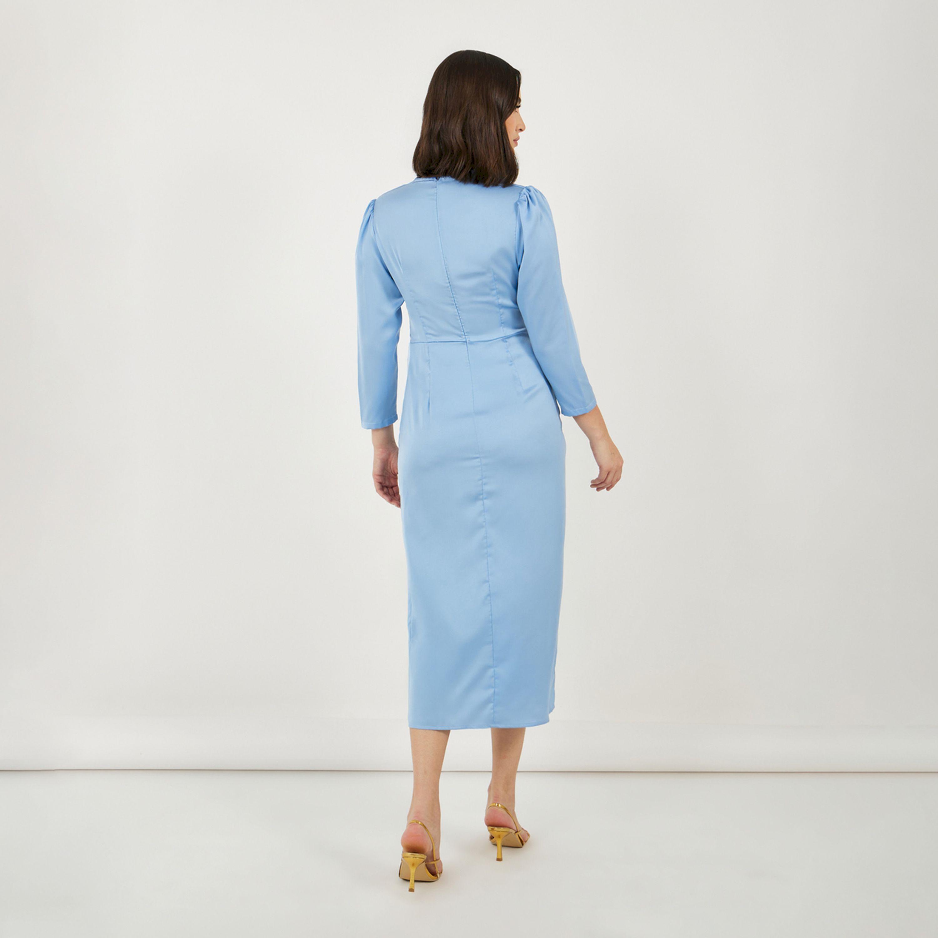 ستايلي - فستان ميدي بفتحة أمامية وتفاصيل رباط-women-clothing-dresses-image-5
