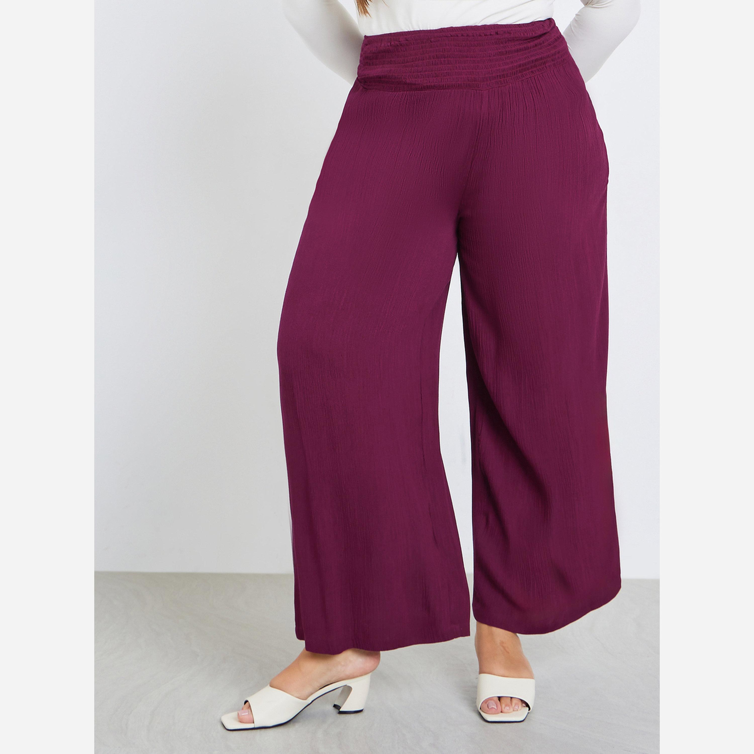 Styli Plus Size Burgundy Wide Leg Trousers-women-clothing-bottoms-trousers-image-1