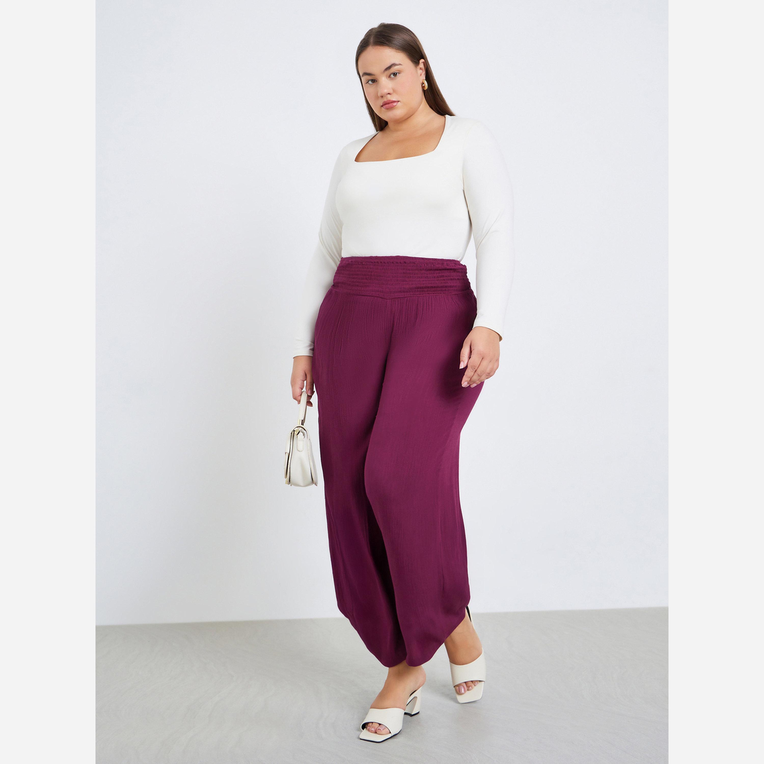 ستايلي - بنطال مقاس واسع الساقين لون برغندي مقاس واسع-women-clothing-bottoms-trousers-image-2
