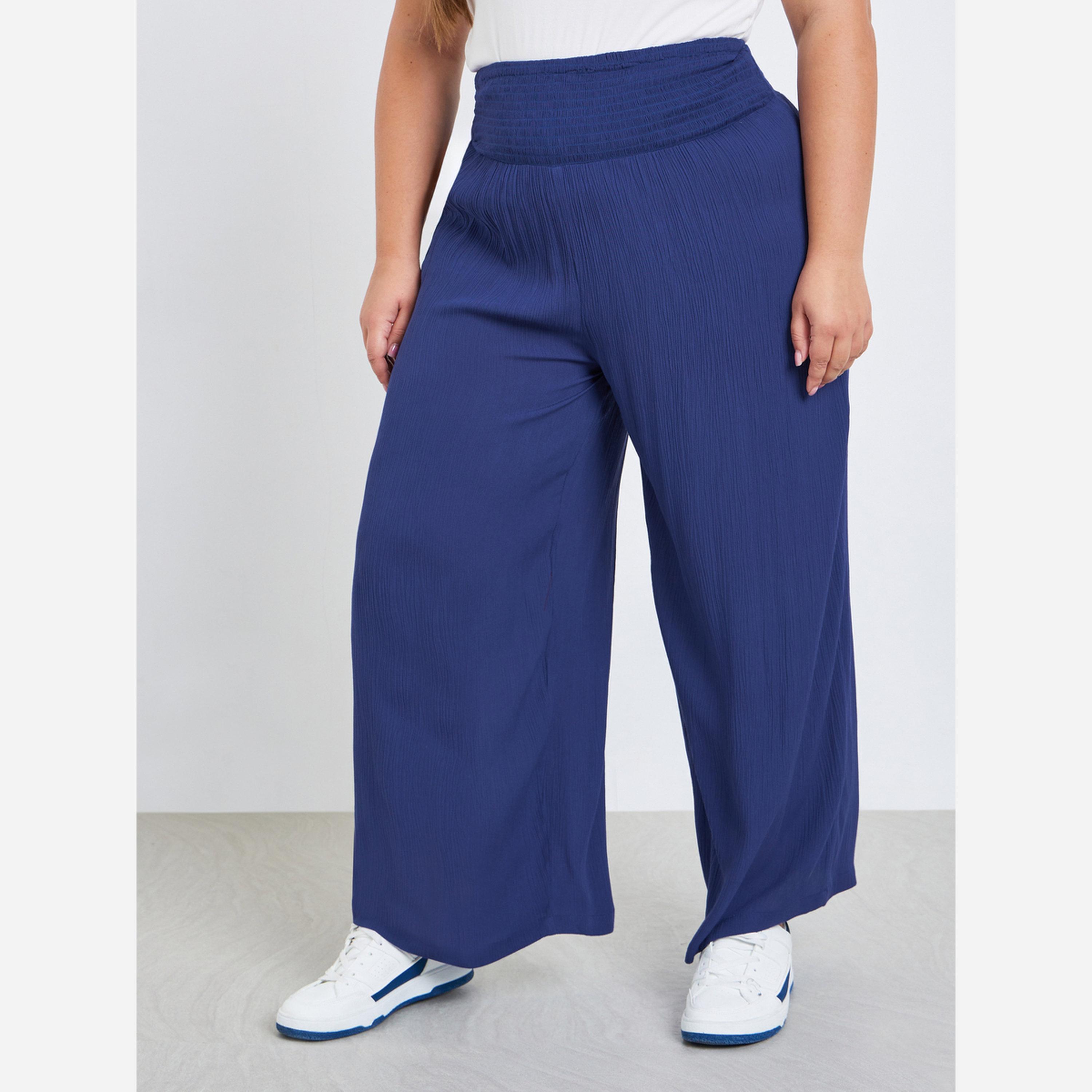 Styli Plus Size Navy Wide Leg Trousers-women-clothing-bottoms-trousers-image-1