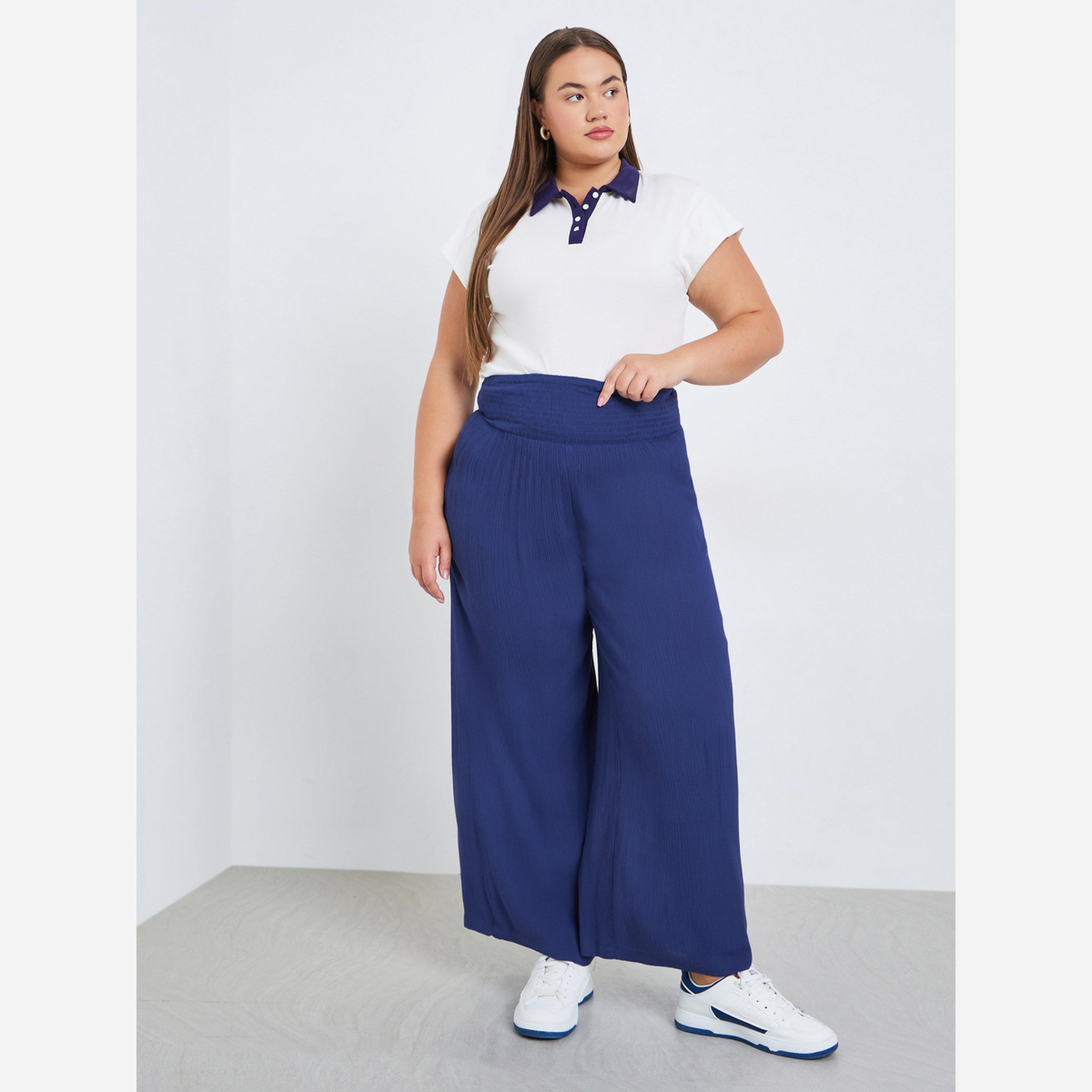 Styli Plus Size Navy Wide Leg Trousers-women-clothing-bottoms-trousers-image-2