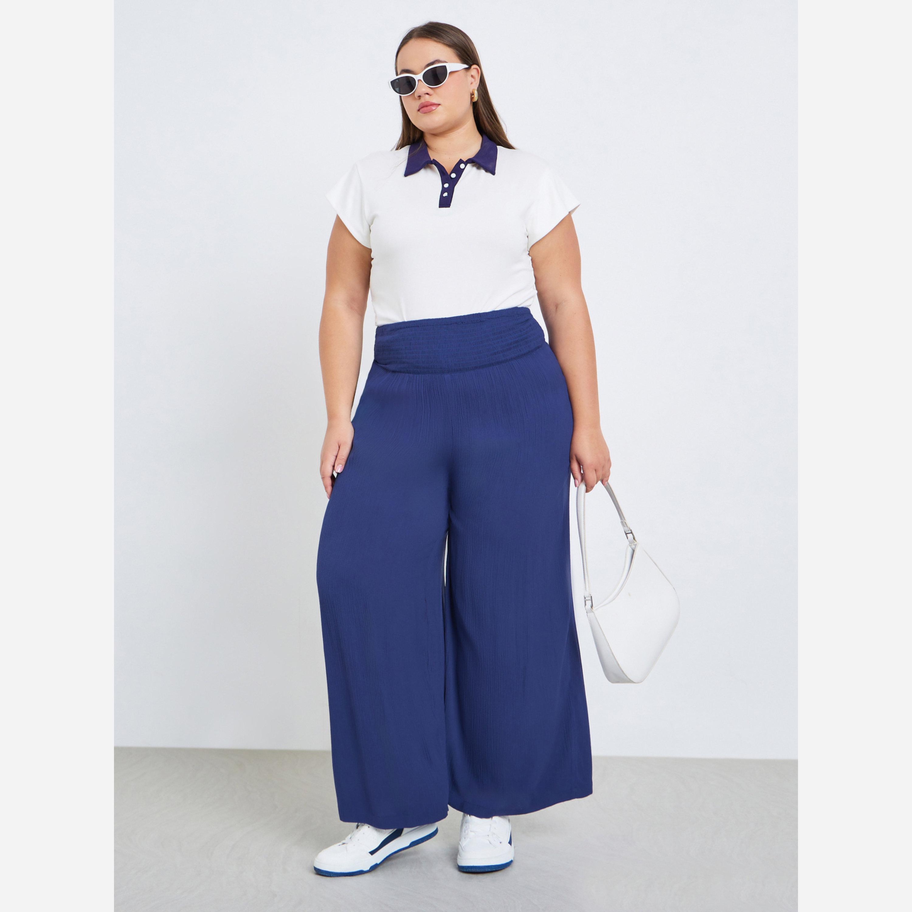 Styli Plus Size Navy Wide Leg Trousers-women-clothing-bottoms-trousers-image-3