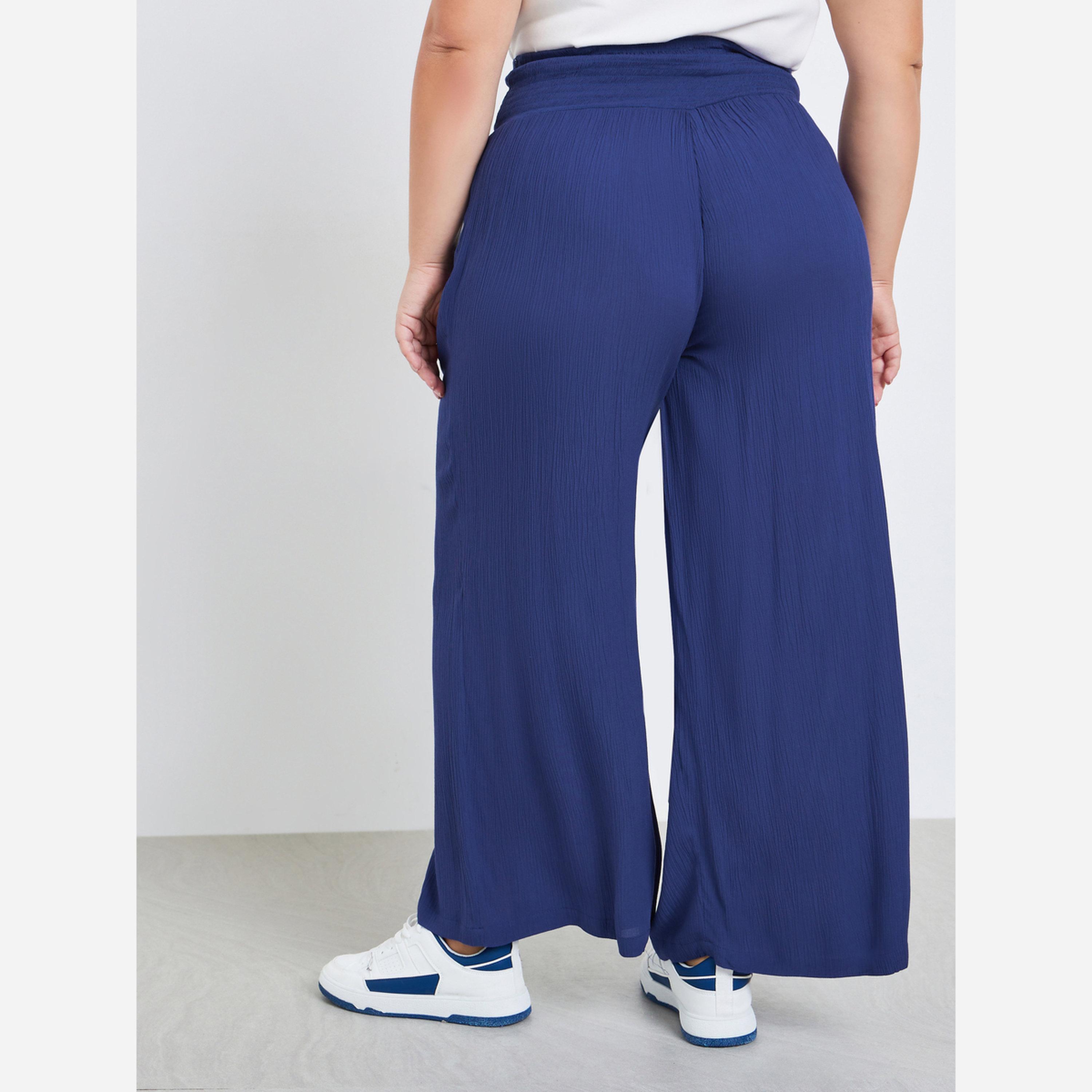 Styli Plus Size Navy Wide Leg Trousers-women-clothing-bottoms-trousers-image-4