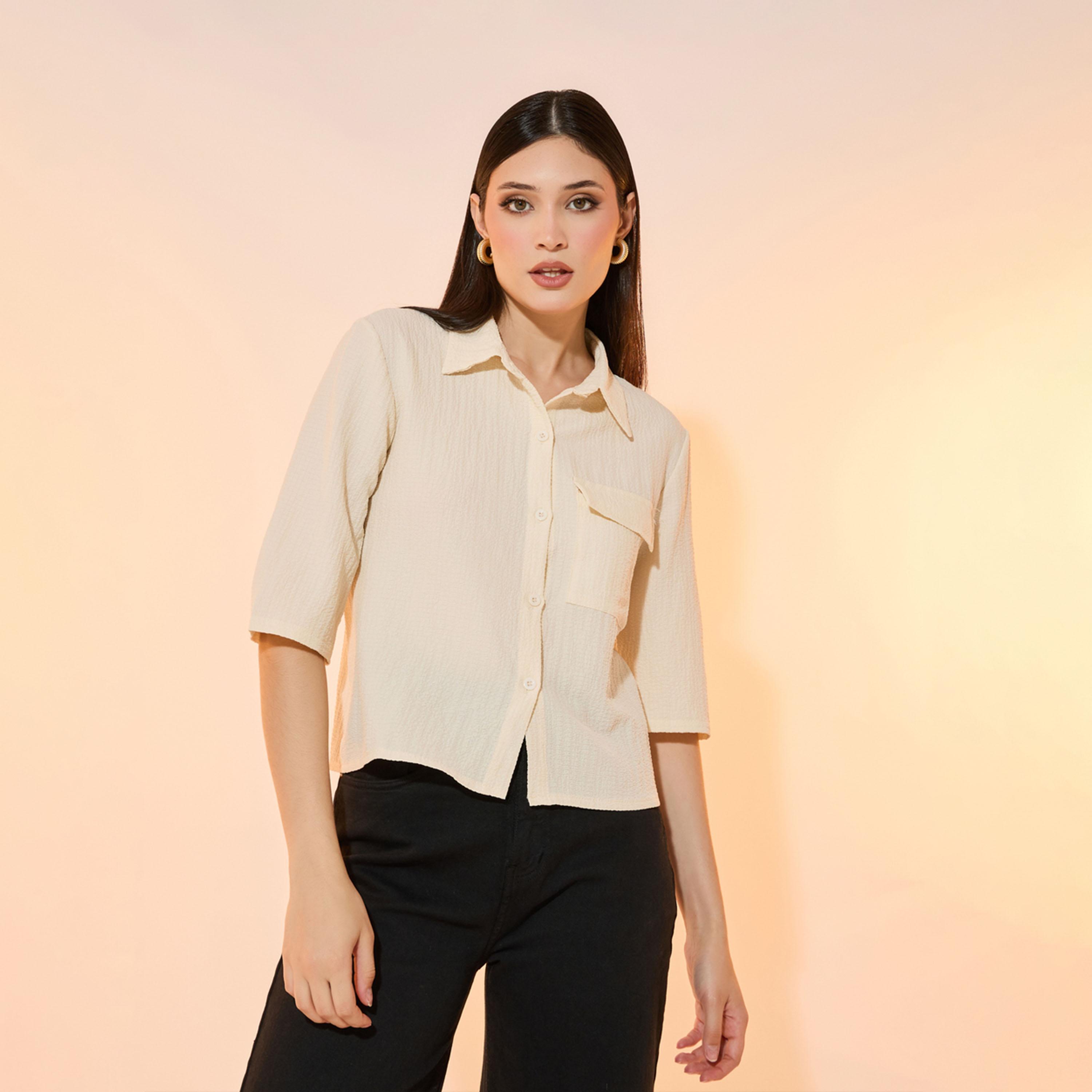بلوزة بجيب على الصدر وأكمام قصيرة وأزرار-women-clothing-shirtsandblouses-shirts-image-3