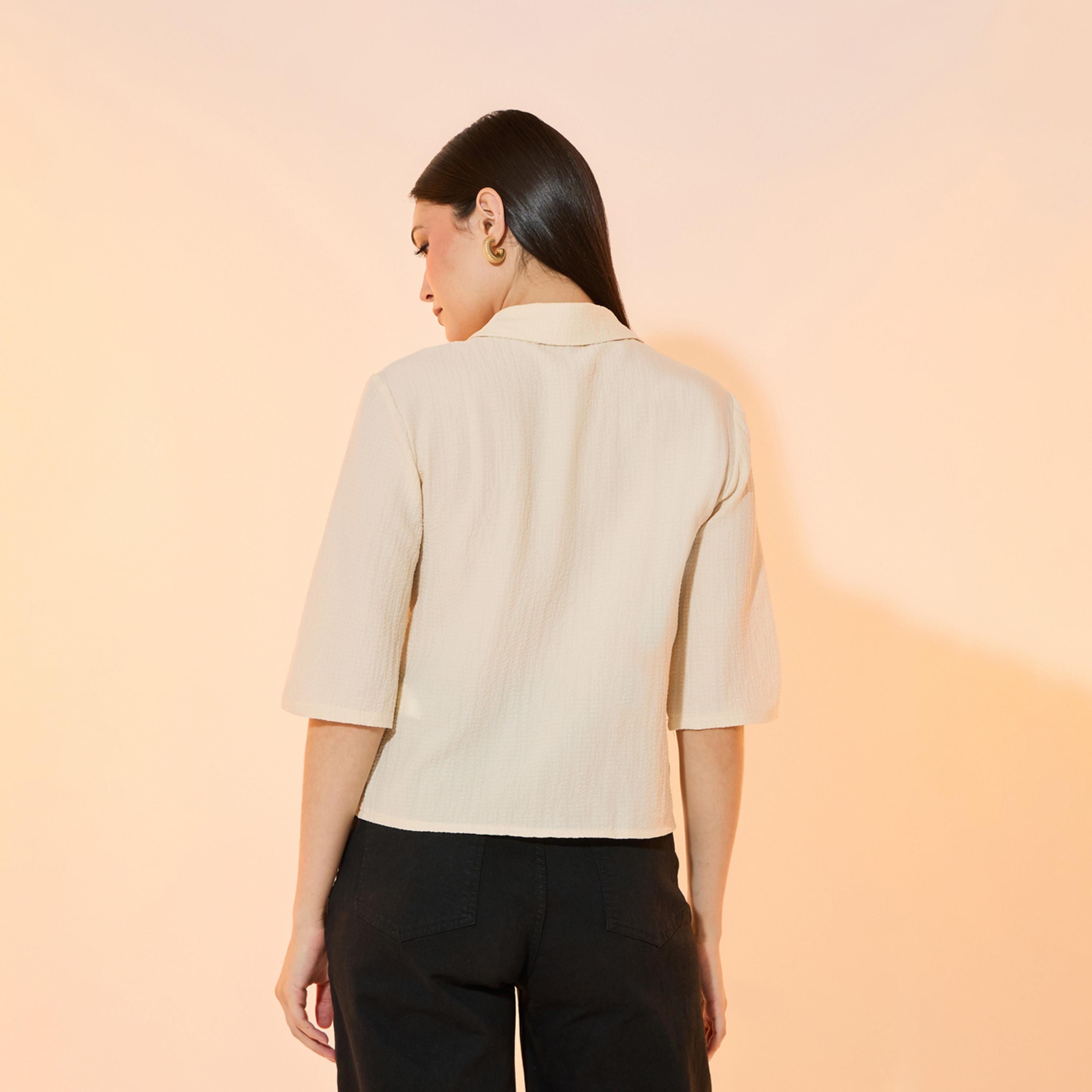 بلوزة بجيب على الصدر وأكمام قصيرة وأزرار-women-clothing-shirtsandblouses-shirts-image-5