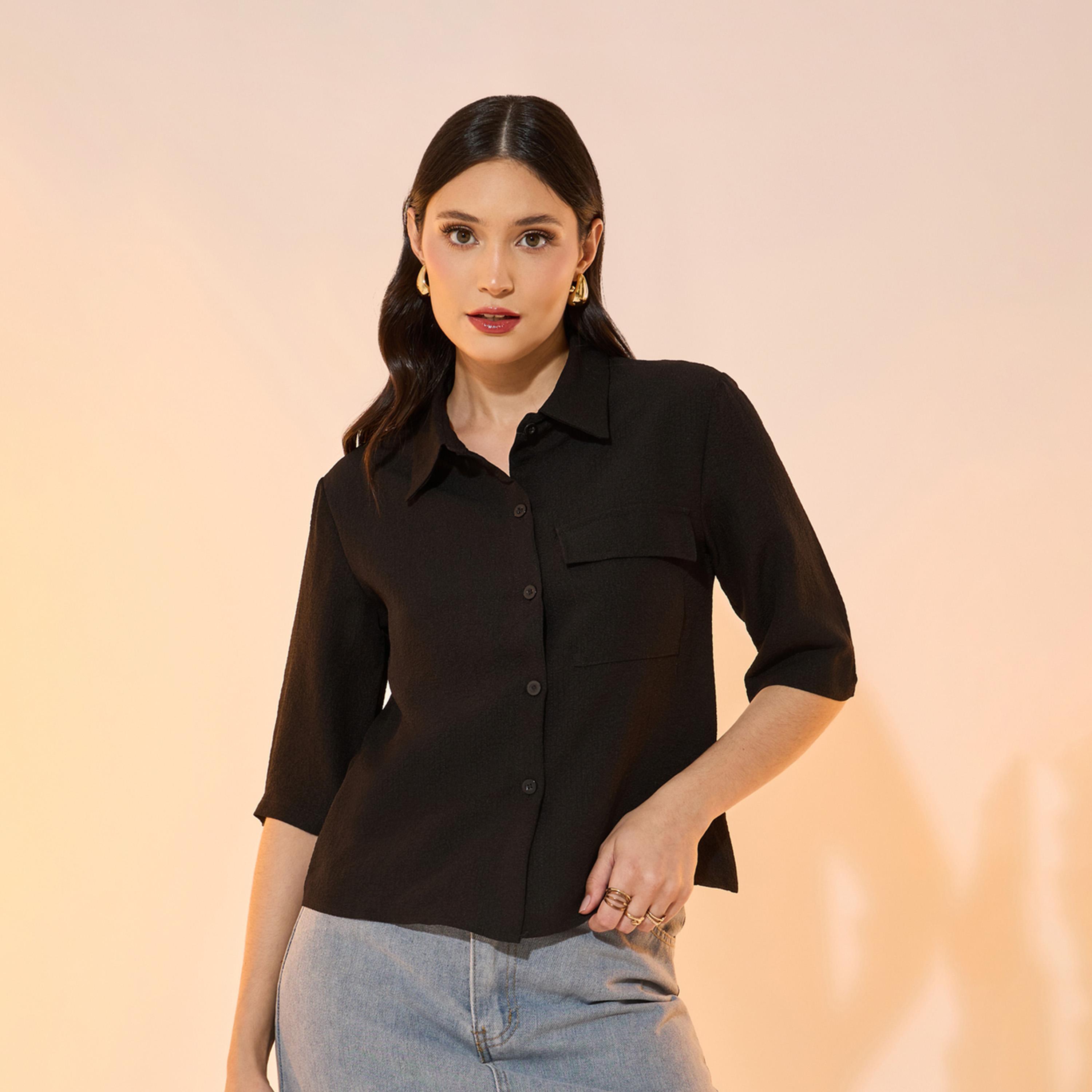 بلوزة بتفاصيل جيب مع أزرار غلق-women-clothing-shirtsandblouses-shirts-image-1