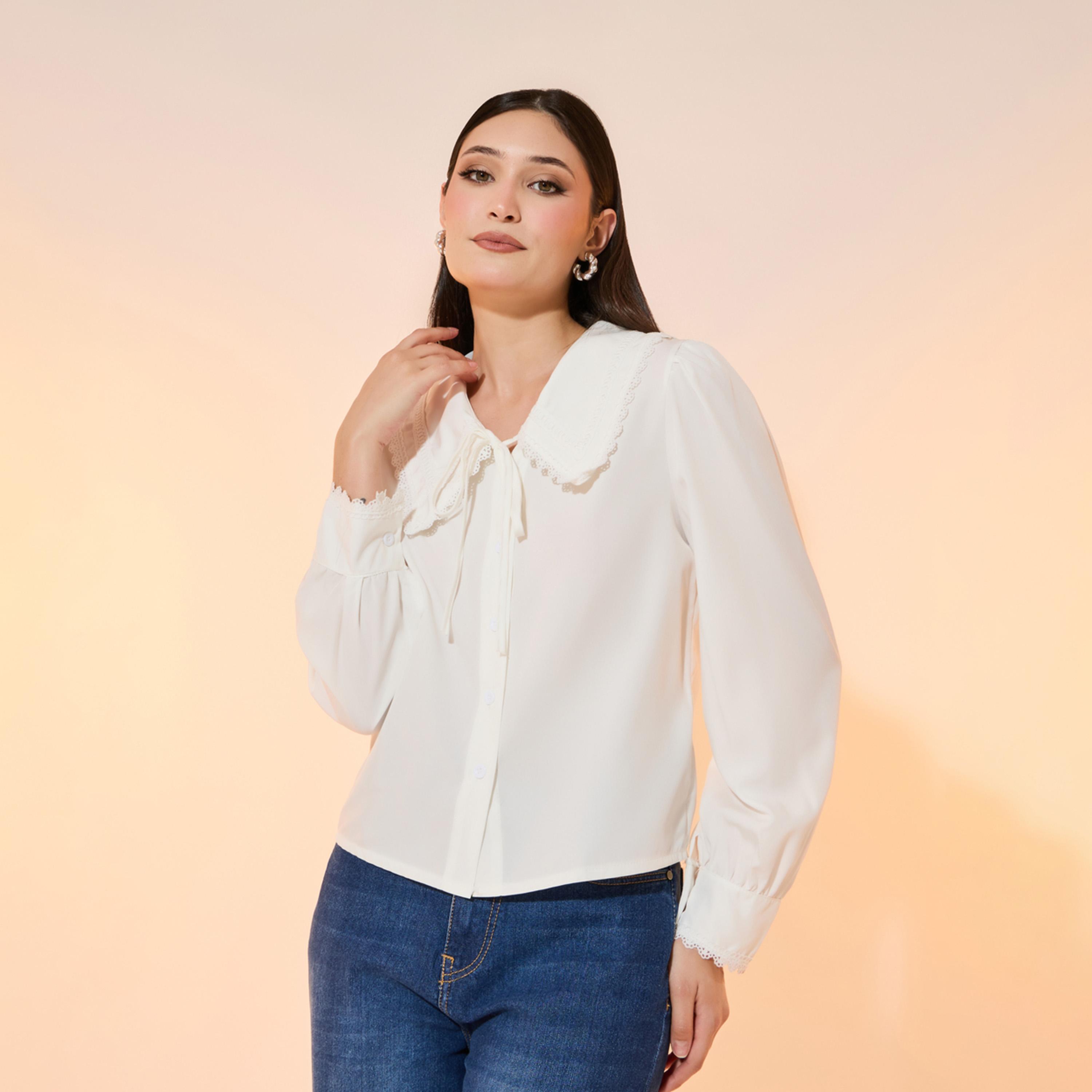 بلوزة سادة بياقة بيتر بان وأكمام طويلة-women-clothing-shirtsandblouses-shirts-image-1