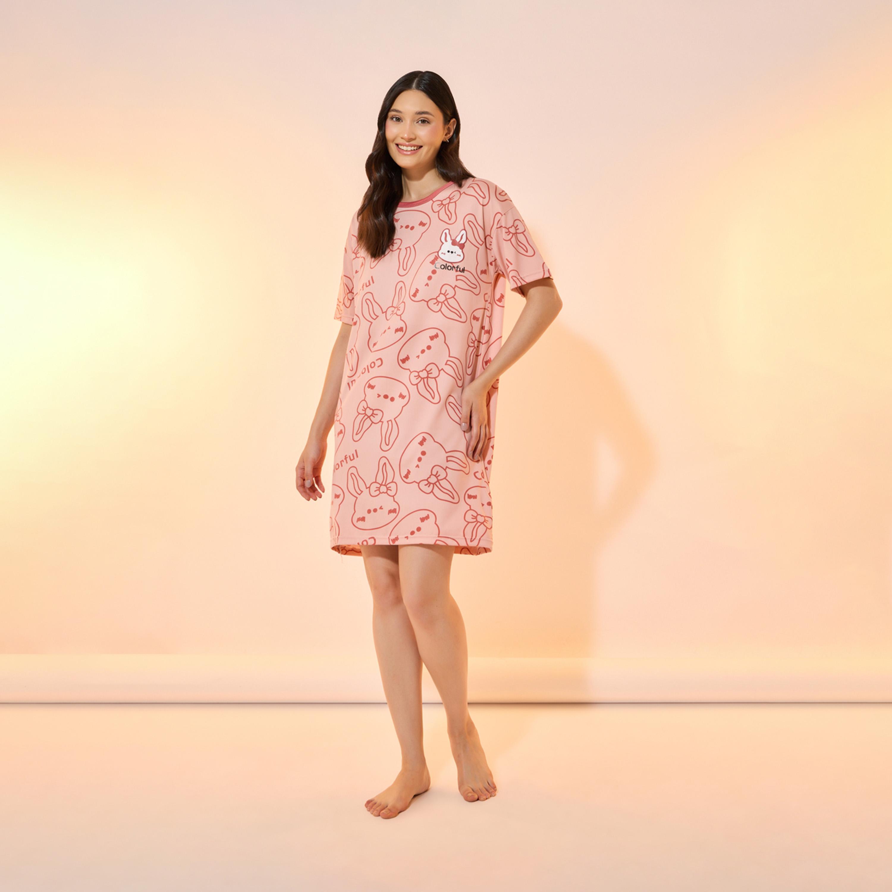 Take Two All Over Rabbit Print Sleep T-Shirt Dress-women-clothing-nightwear-nighties-image-1