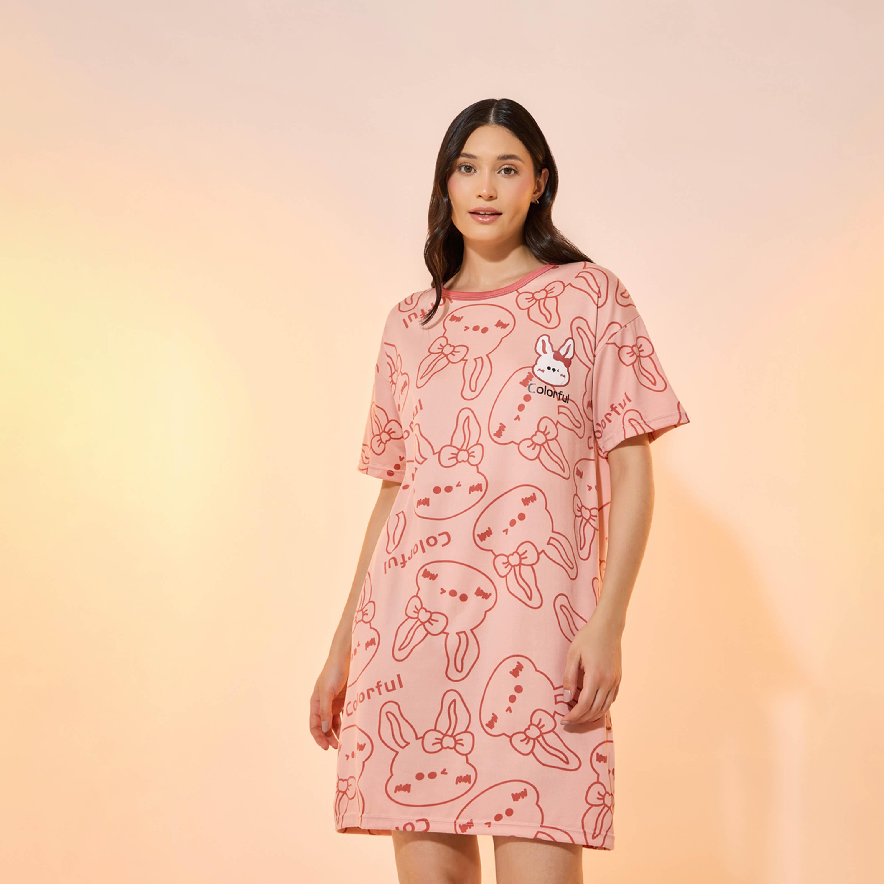 قميص نوم مطبع بالكامل مع ياقة دائرية-women-clothing-nightwear-nighties-image-2