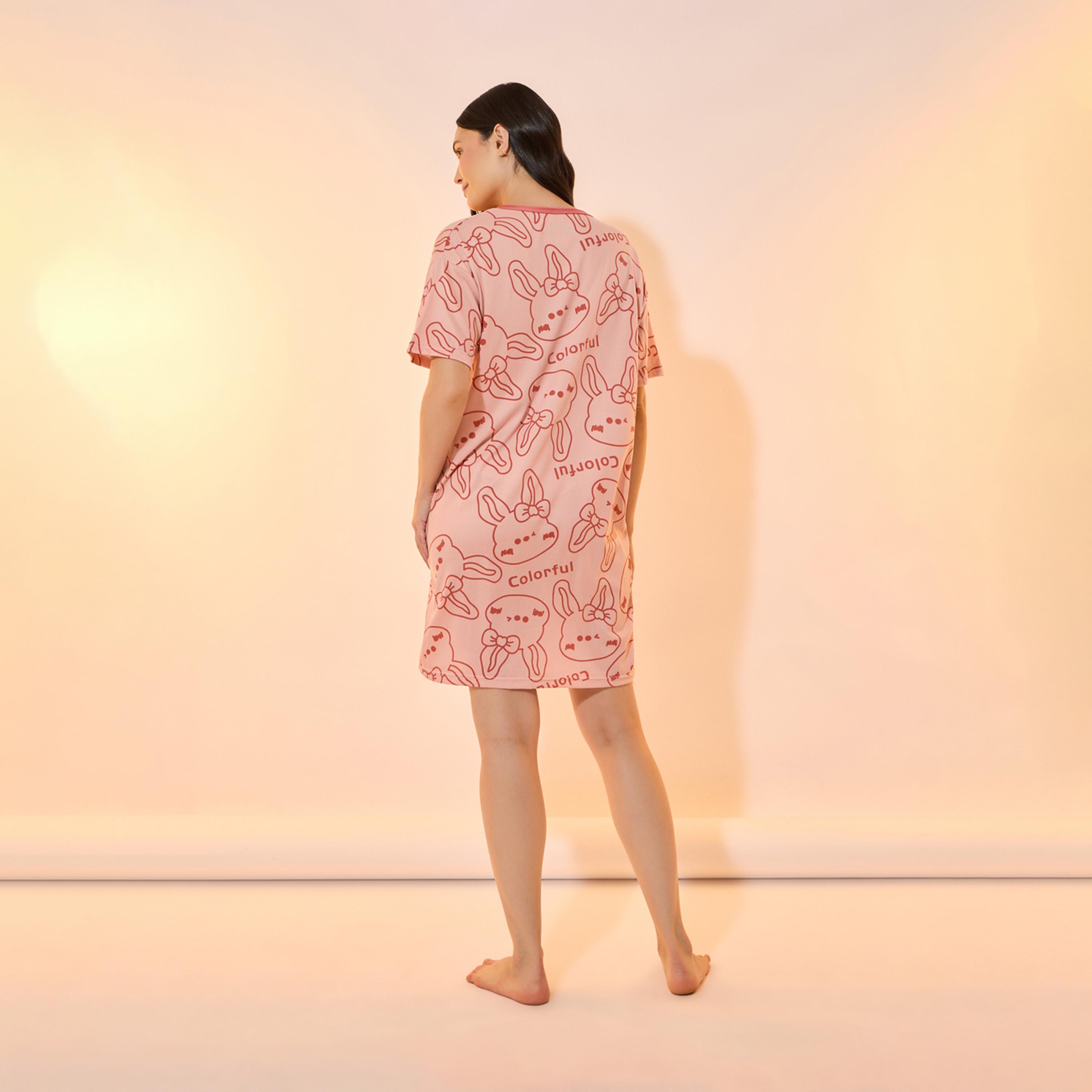 Take Two All Over Rabbit Print Sleep T-Shirt Dress-women-clothing-nightwear-nighties-image-4