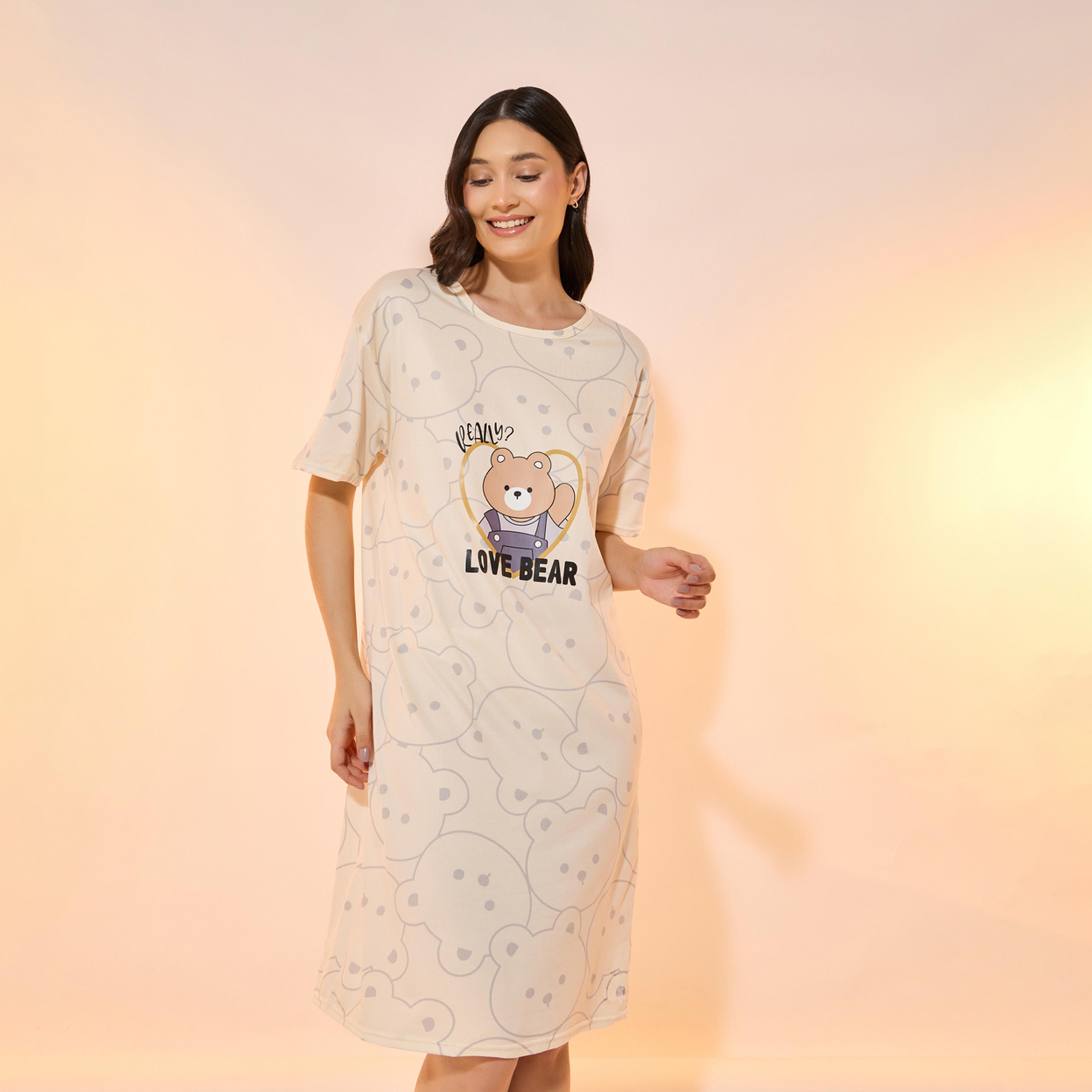 قميص نوم بطبعة جرافيك مع ياقة دائرية-women-clothing-nightwear-nighties-image-3