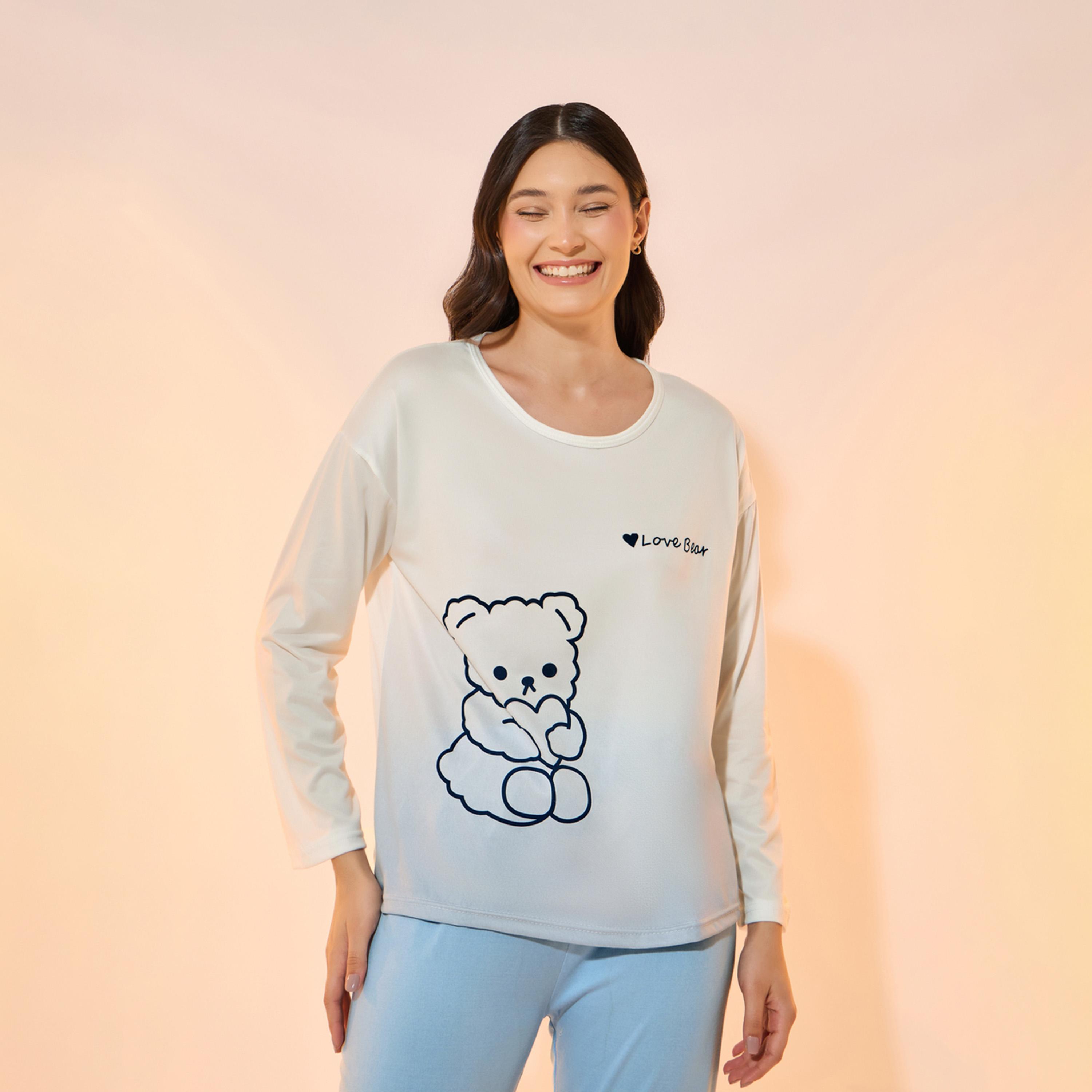 طقم من بنطال بيجاما مع تيشيرت بأكمام طويلة-women-clothing-nightwear-pyjamas-longsets-image-2