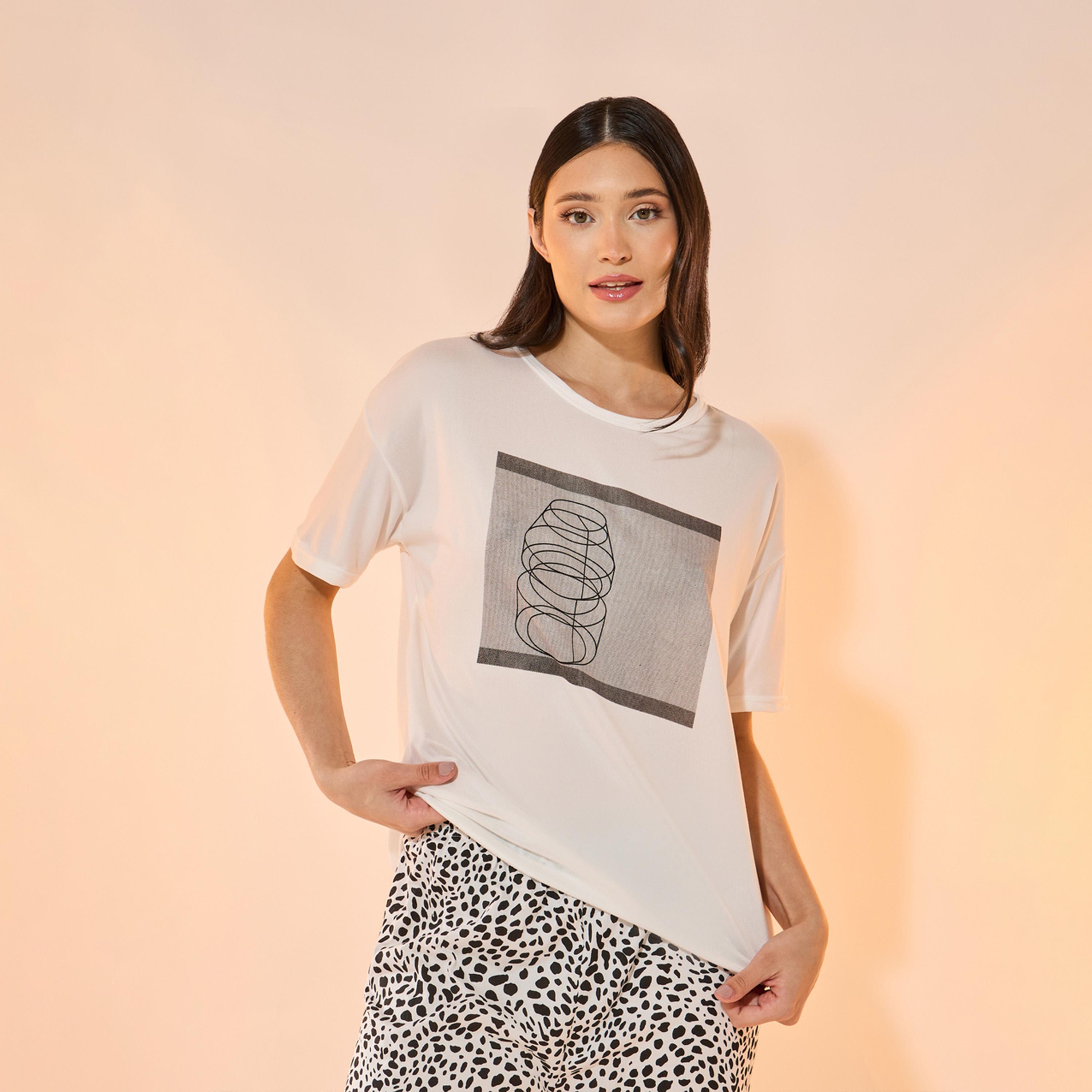 Take Two Graphic Print Short Sleeves T-Shirt and Pyjama Set-women-clothing-nightwear-pyjamas-longsets-image-3