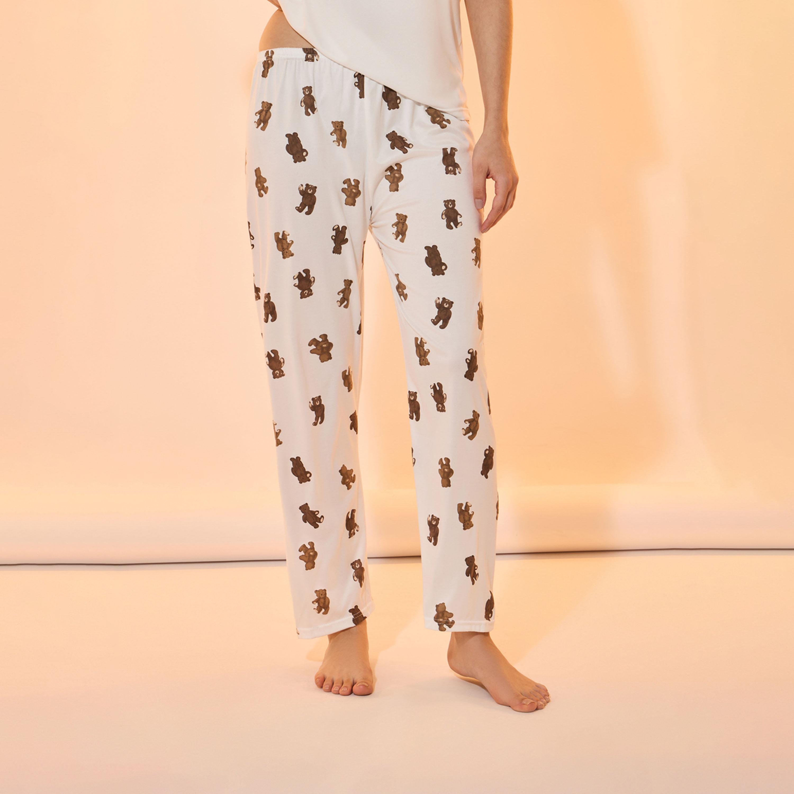 Take Two Bear Print Short Sleeves T-Shirt and Pyjama Set-women-clothing-nightwear-pyjamas-longsets-image-4