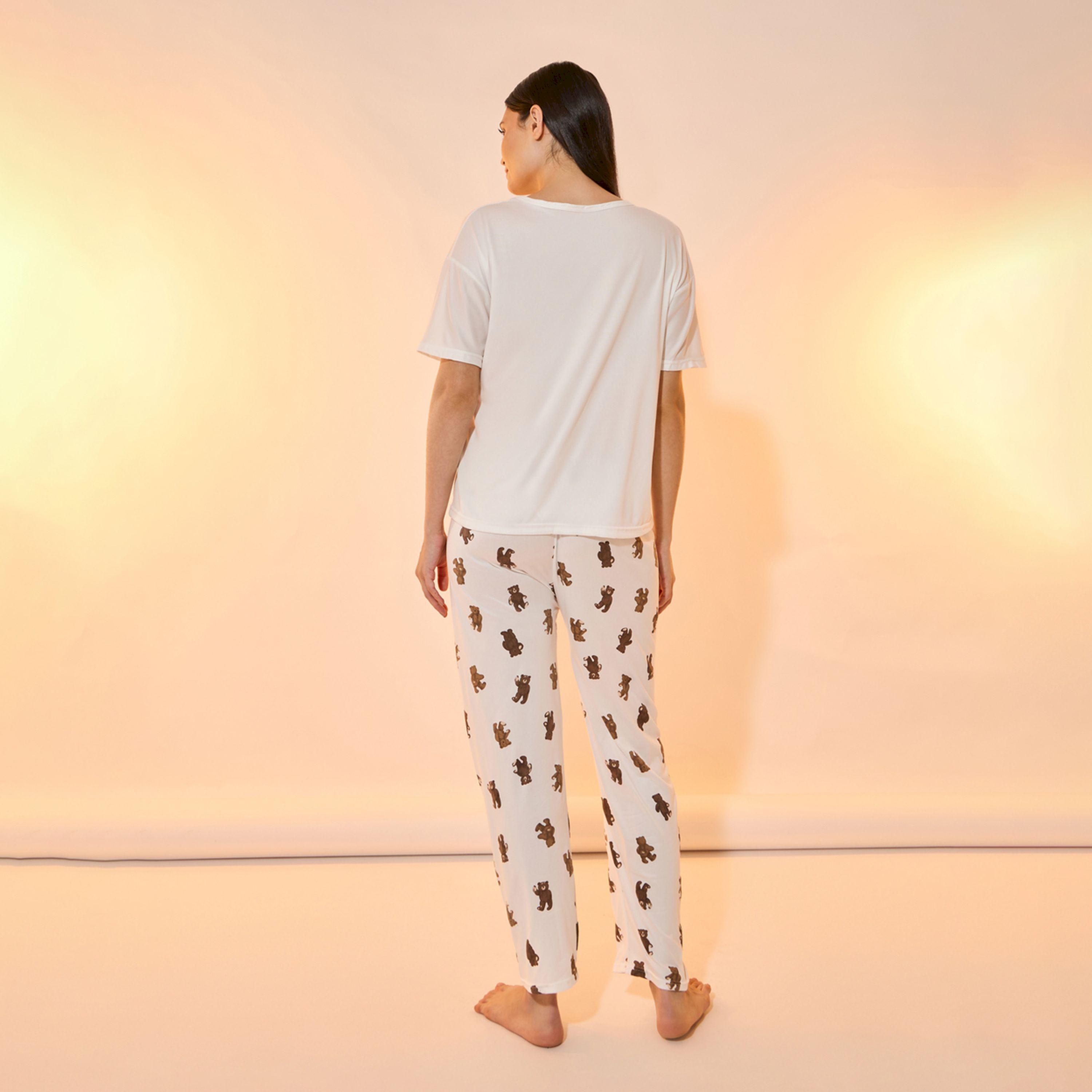 Take Two Bear Print Short Sleeves T-Shirt and Pyjama Set-women-clothing-nightwear-pyjamas-longsets-image-5