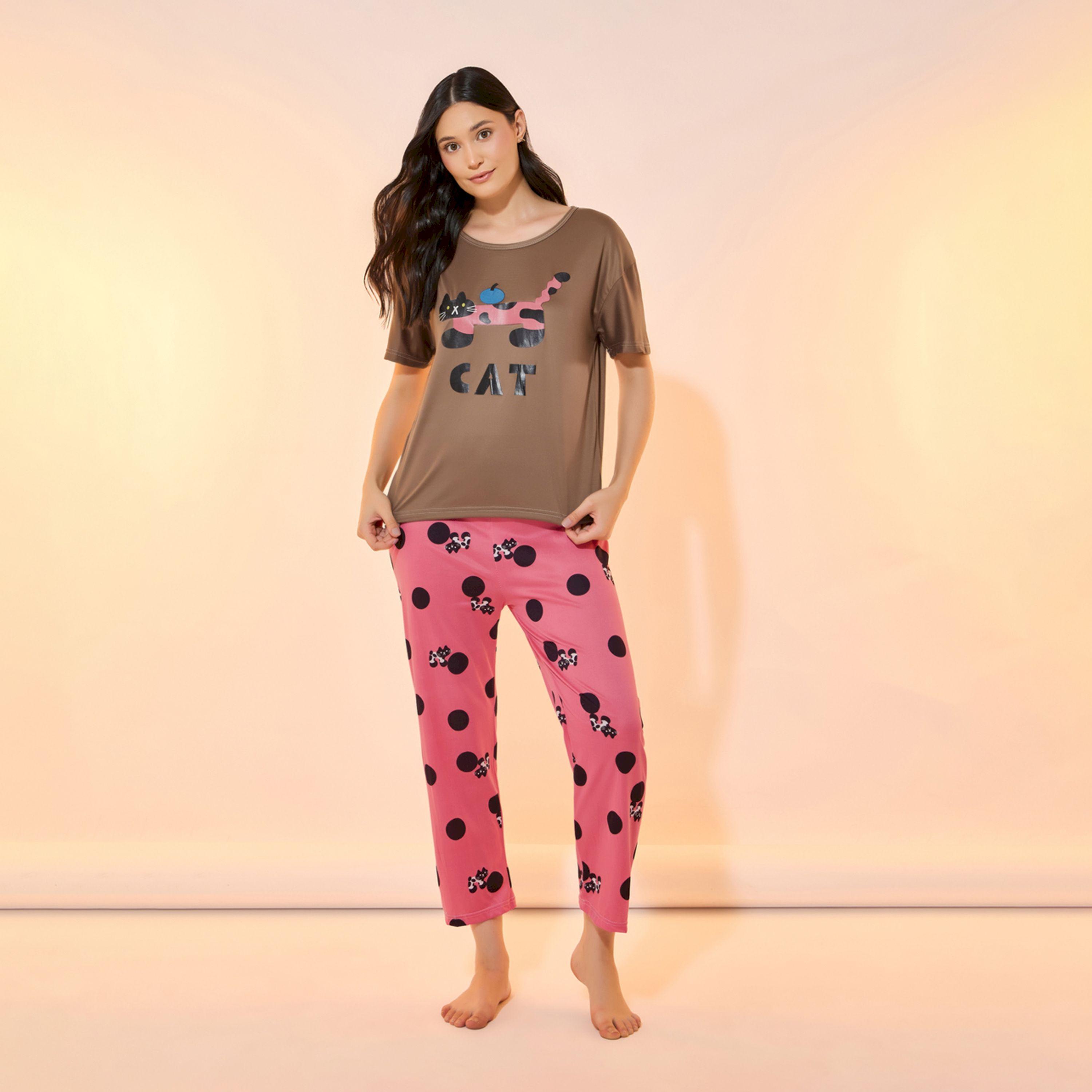 Take Two Graphic Print Round Neck T-Shirt and Pyjama Set-women-clothing-nightwear-pyjamas-longsets-image-1