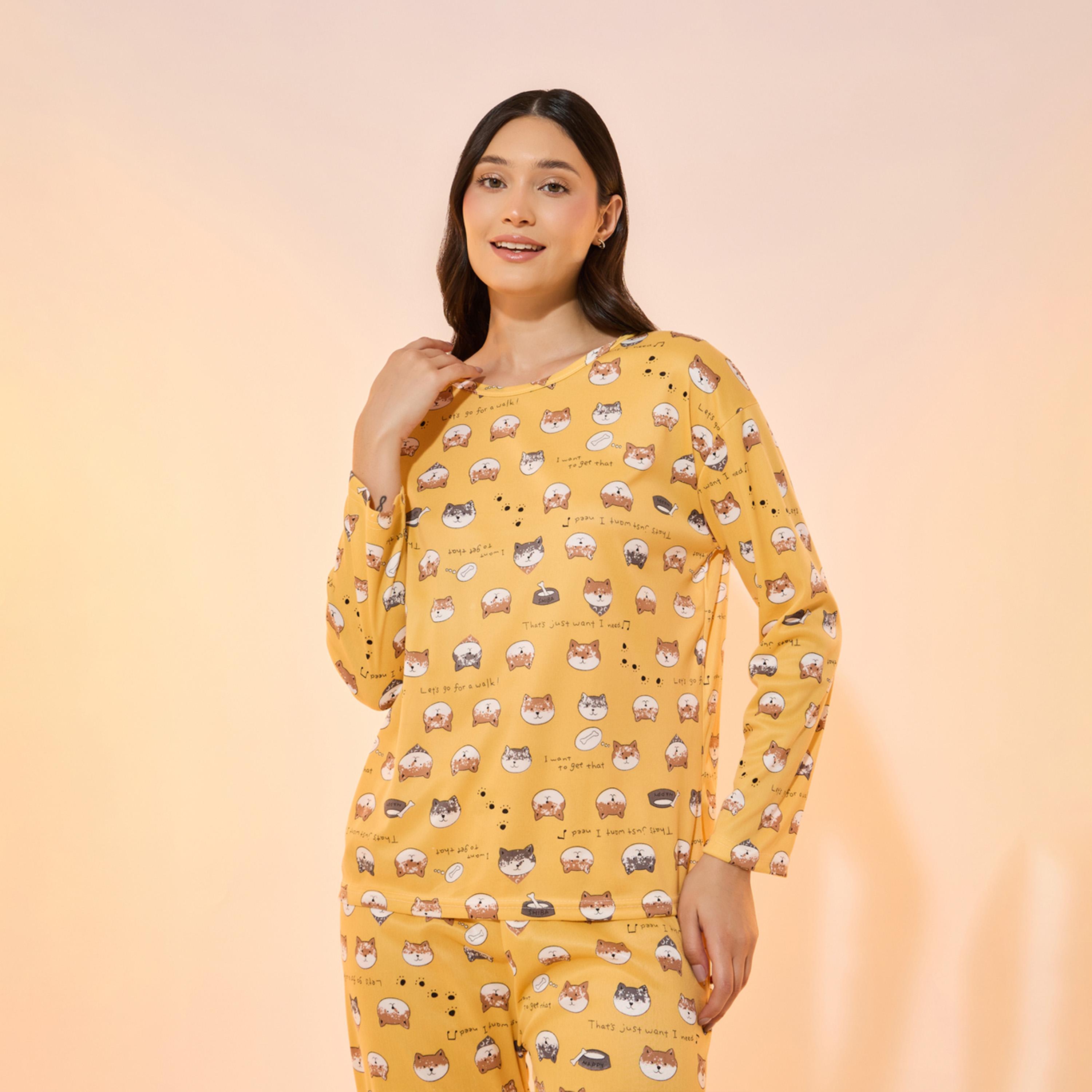 Take Two All Over Cat Print Long Sleeve T-Shirt and Pyjama Set-women-clothing-nightwear-pyjamas-longsets-image-2