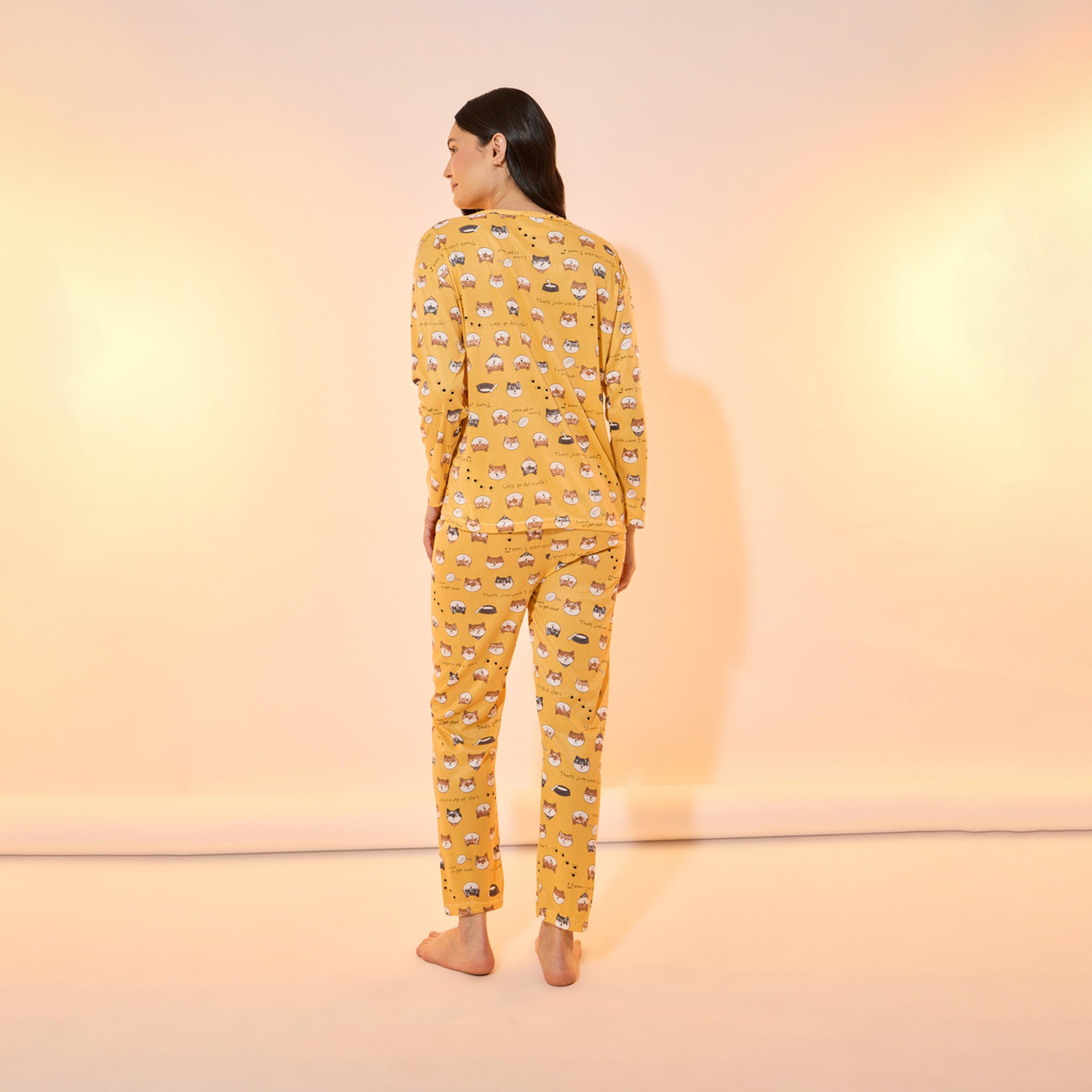 Take Two All Over Cat Print Long Sleeve T-Shirt and Pyjama Set-women-clothing-nightwear-pyjamas-longsets-image-5
